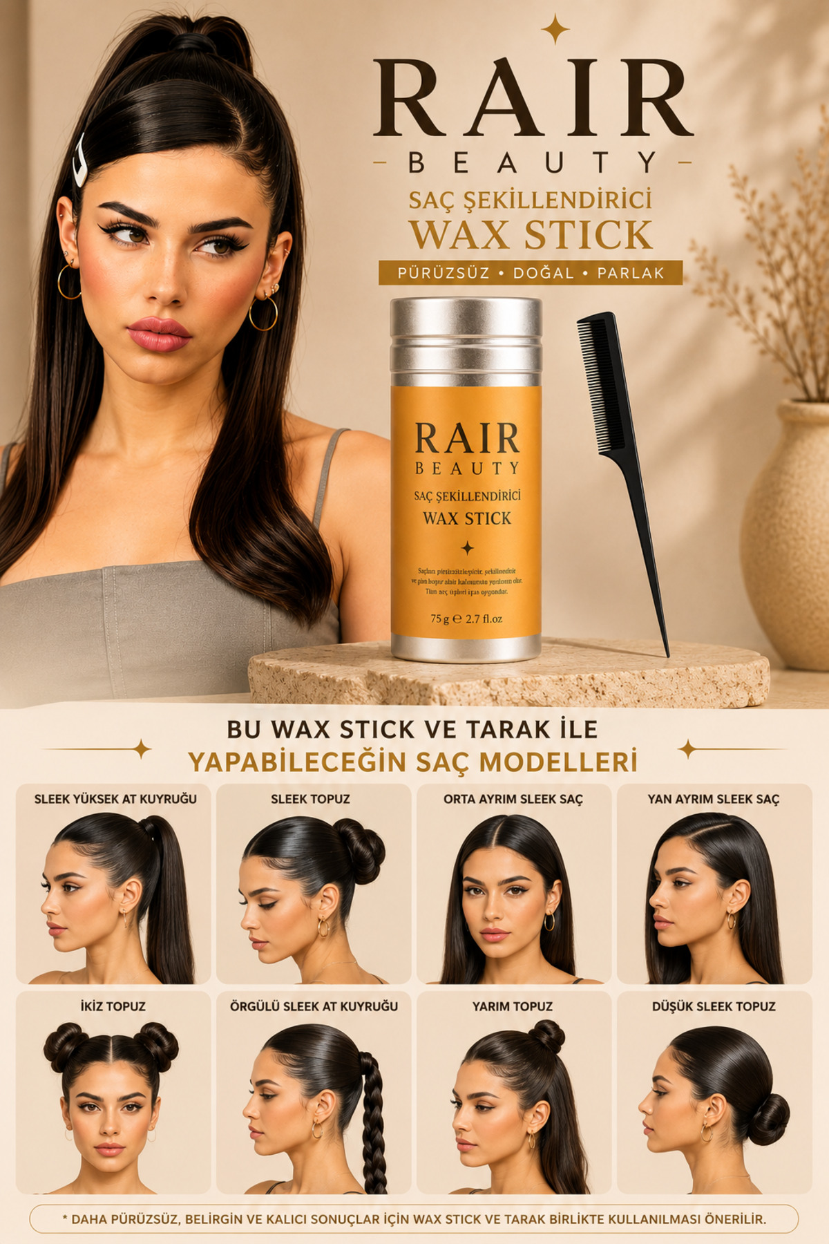 Stick Saç Waxı ve Krepe Tarak İkili Set — 8557867545 — تصویر 3 از 3