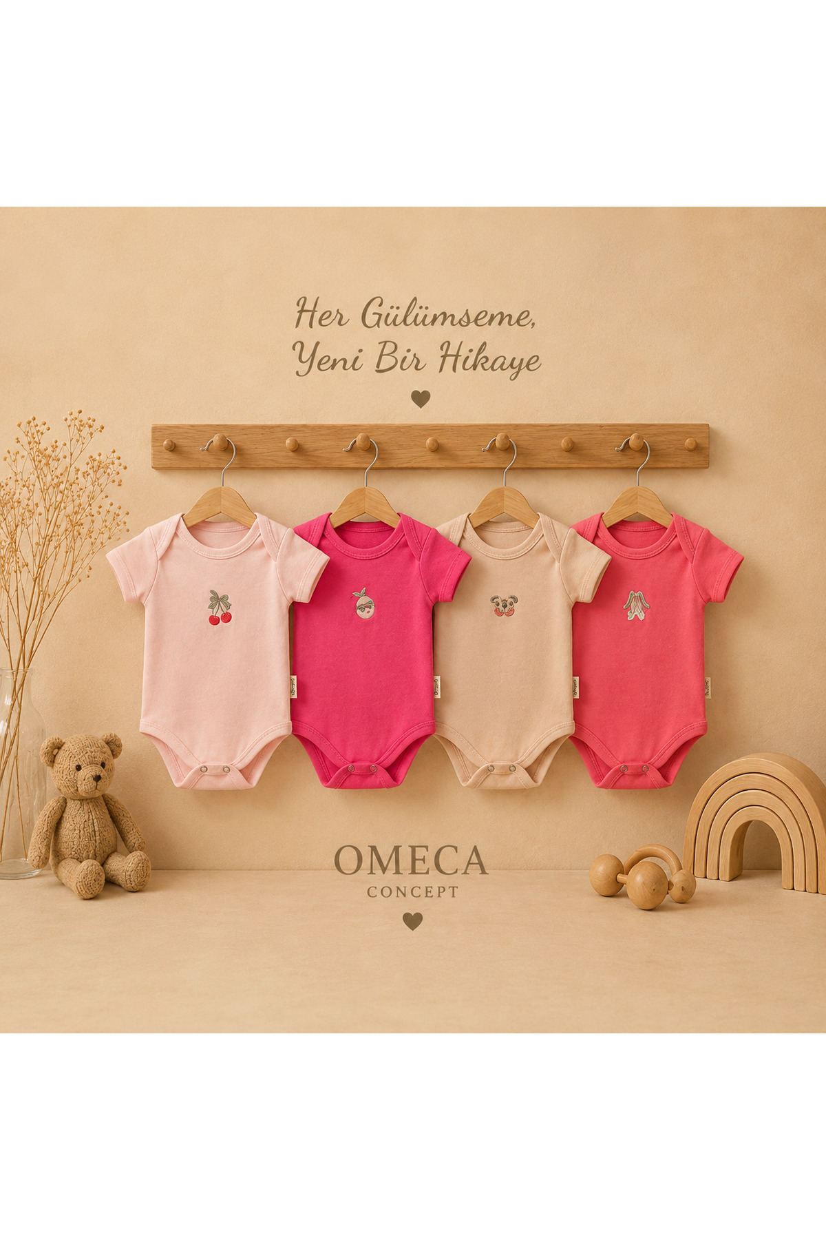 4'lü Kız Bebek %100 Pamuk Kısa Kollu Body Seti
