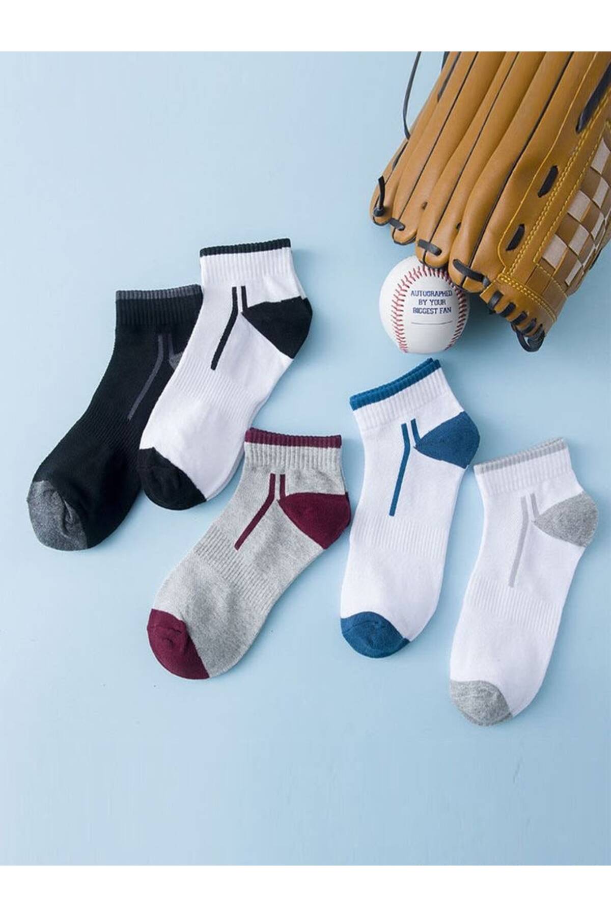 SBA SOCKS 5 Çift Erkek Bilek Çorap Farklı Renkli Taban Lastikli Erkek Patik Çorap
