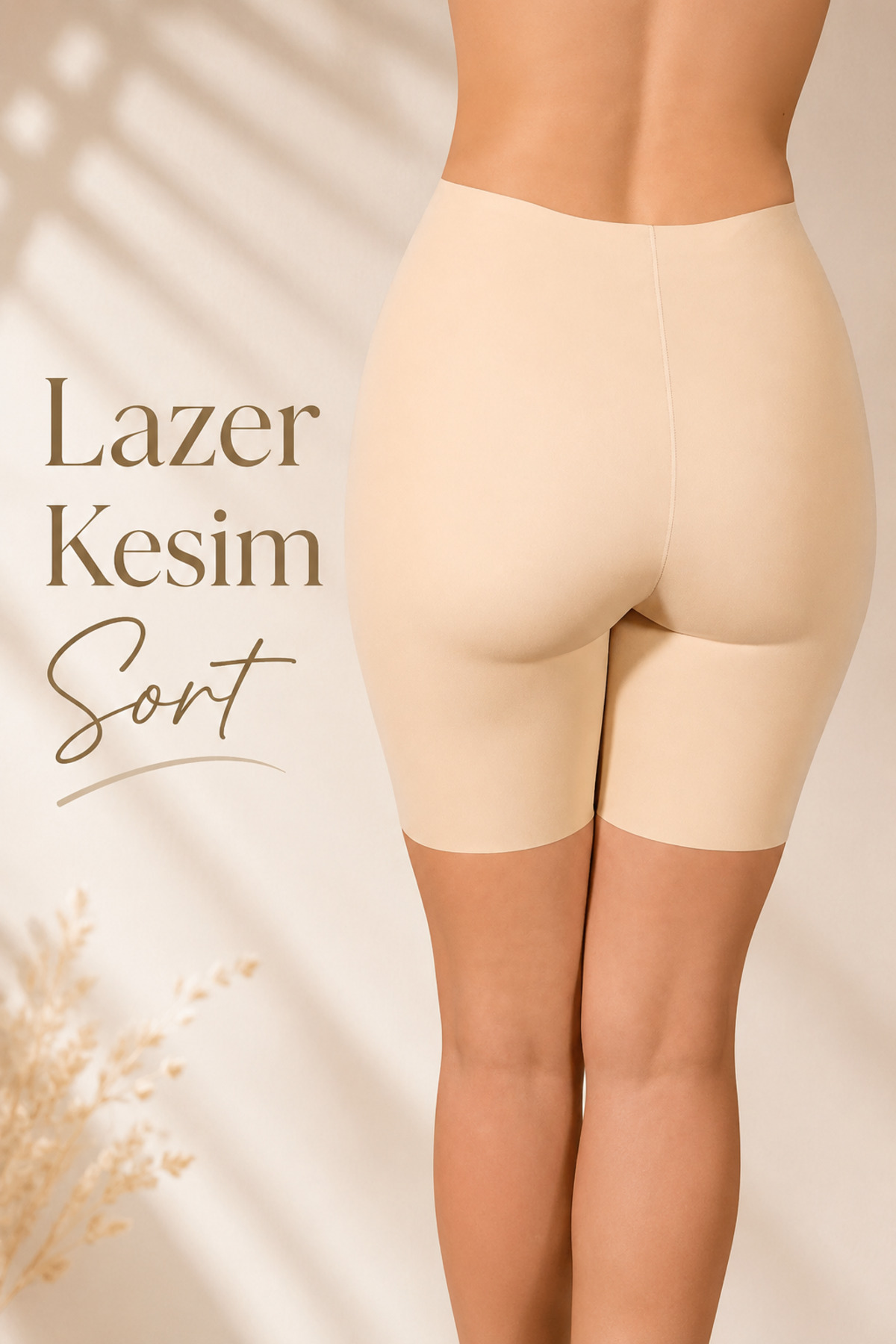 SAUNA SUIT Kadın Ten Rengi Toparlayıcı Lazer Kesim Korse Şort , Yandan Dikişli İz Yapmaz Boxer Şort