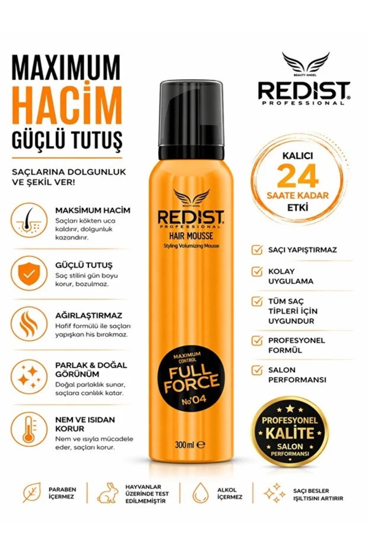PROFESSIONAL REDIST Redist Full Force Saç Şekillendirici Köpük – Sert Tutuş Ve Uzun Süreli Kalıcılık Vegan 300 ml — RED1