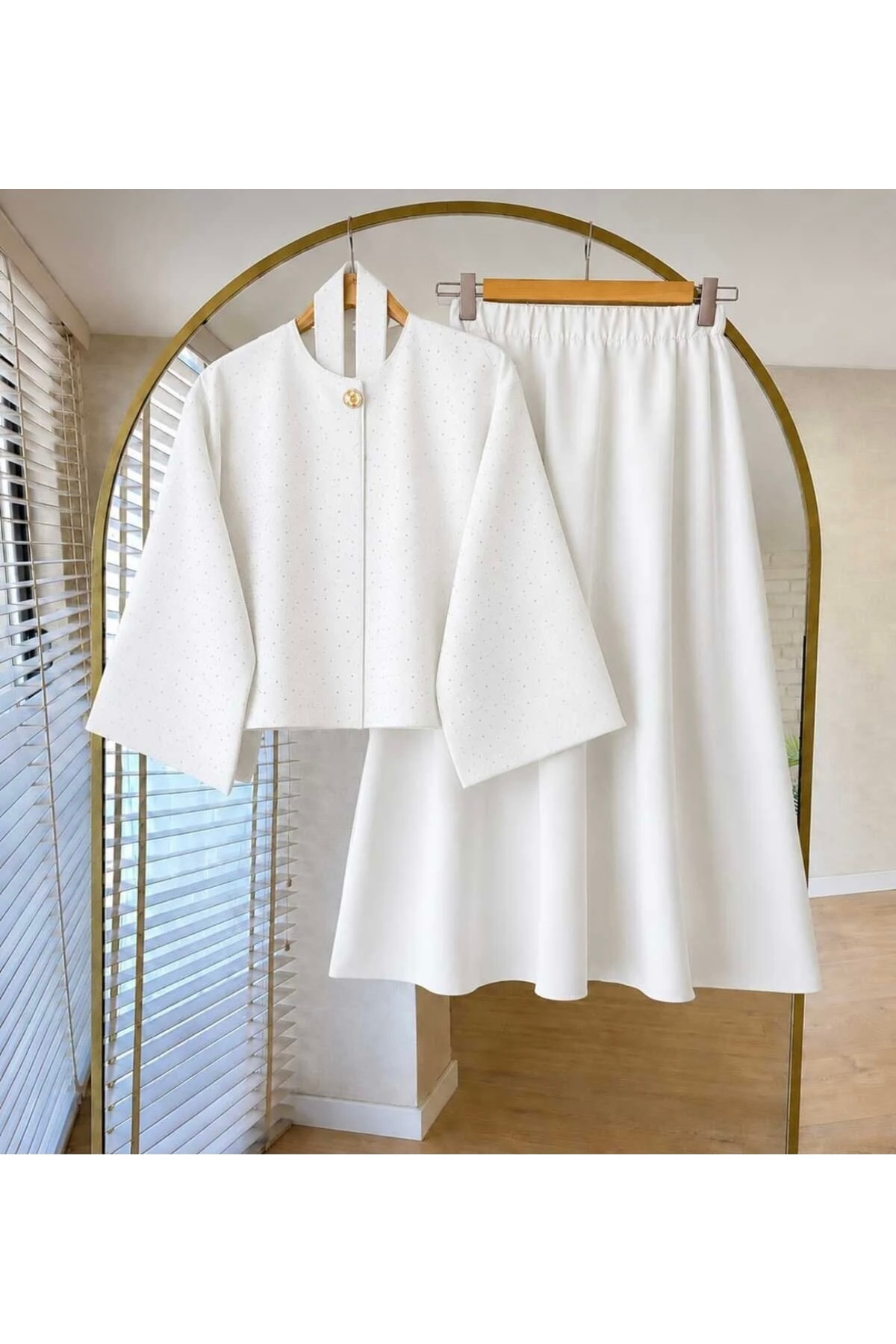 KEVRA Blouse and Stone Embellished Skirt Set