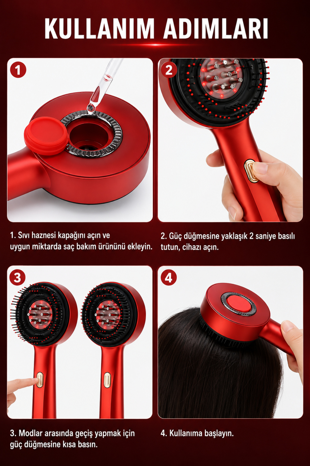 LED Red Light Therapy Hair Brush | Saç Derisi Masaj ve Bakım Tarağı — ME123458194 — تصویر 3 از 6