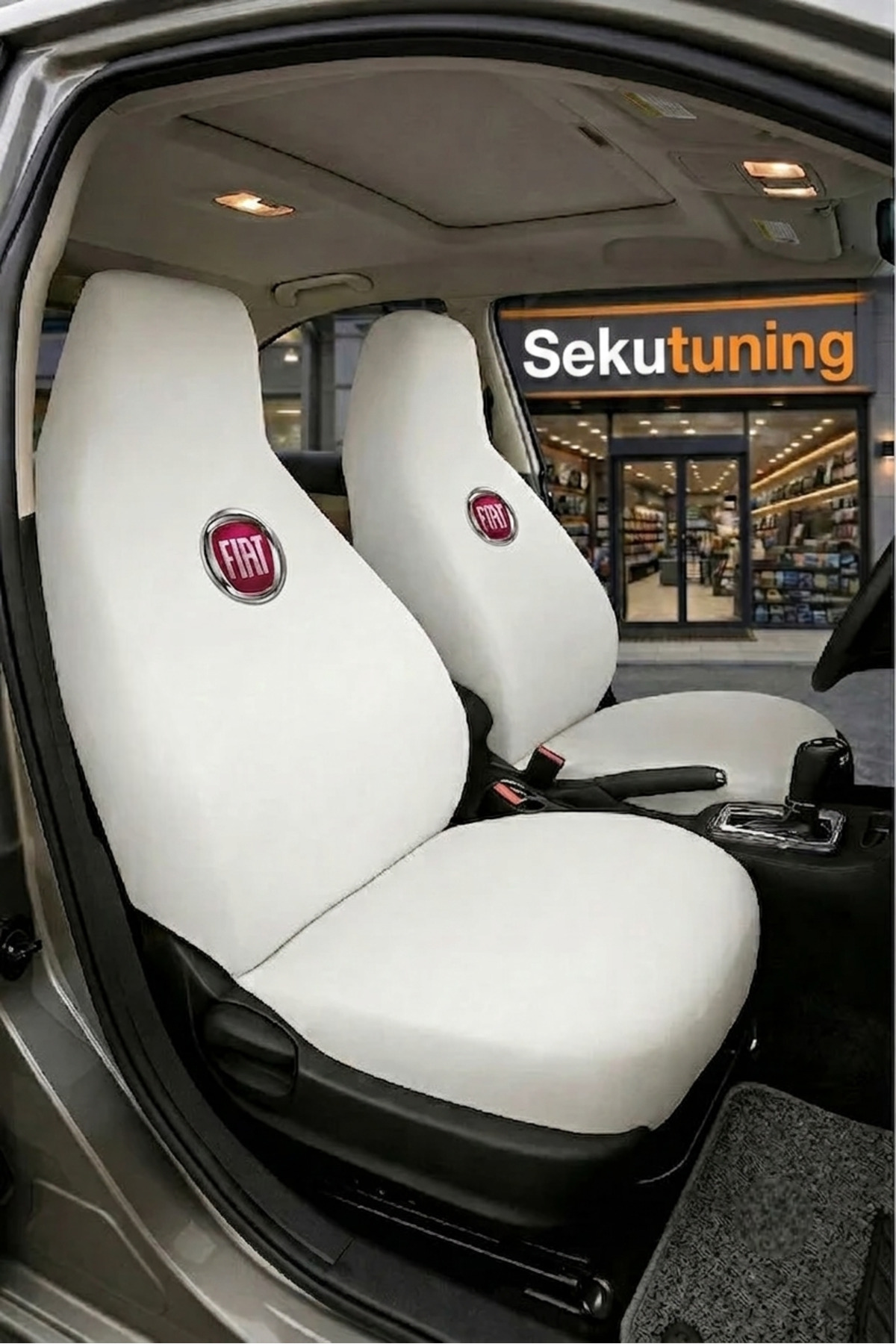 sekutuning Fiat Egea Beyaz (Eski Logo) Araç Koltuk Kılıfı Koruyucu Penye Servis Kılıfı