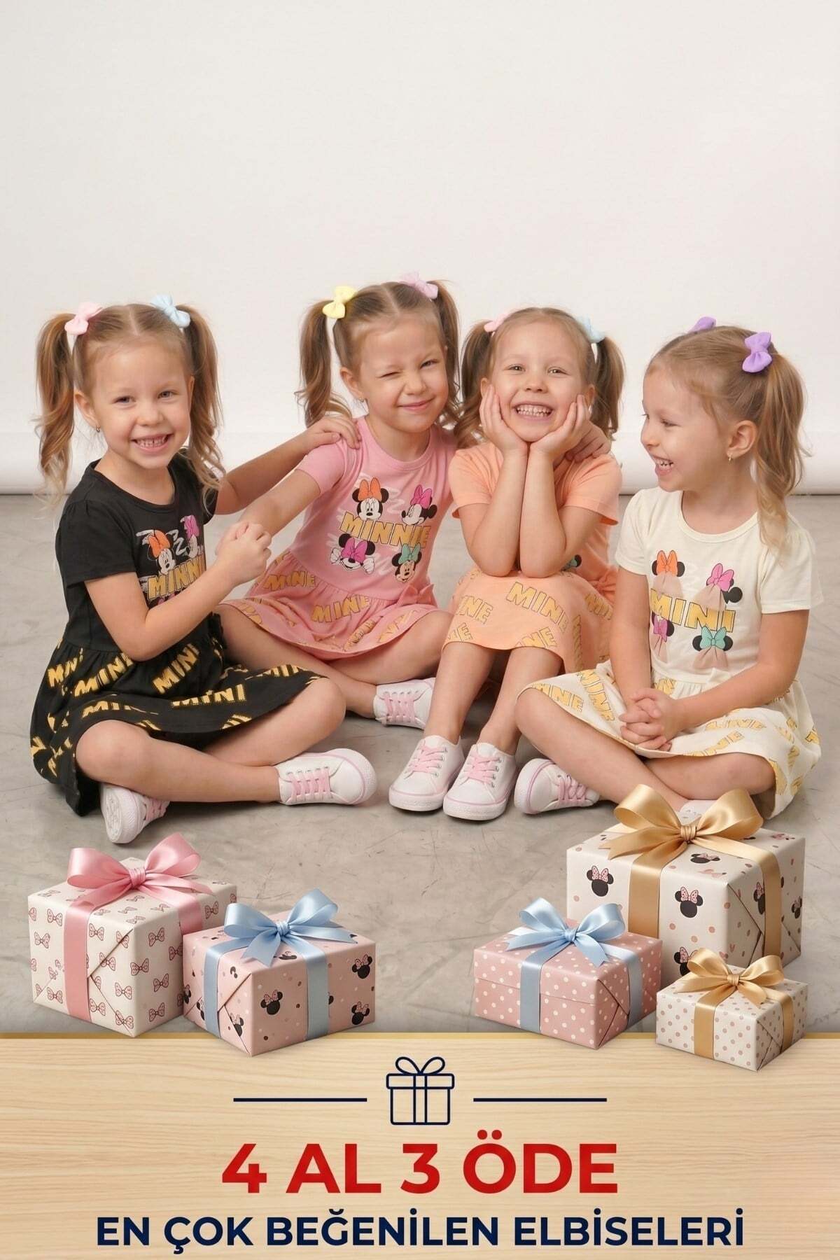 NEWKİDS KIZ ELBİSE 4 LÜ SET Çocuk ELBİSE 4 AL 3 ÖDE