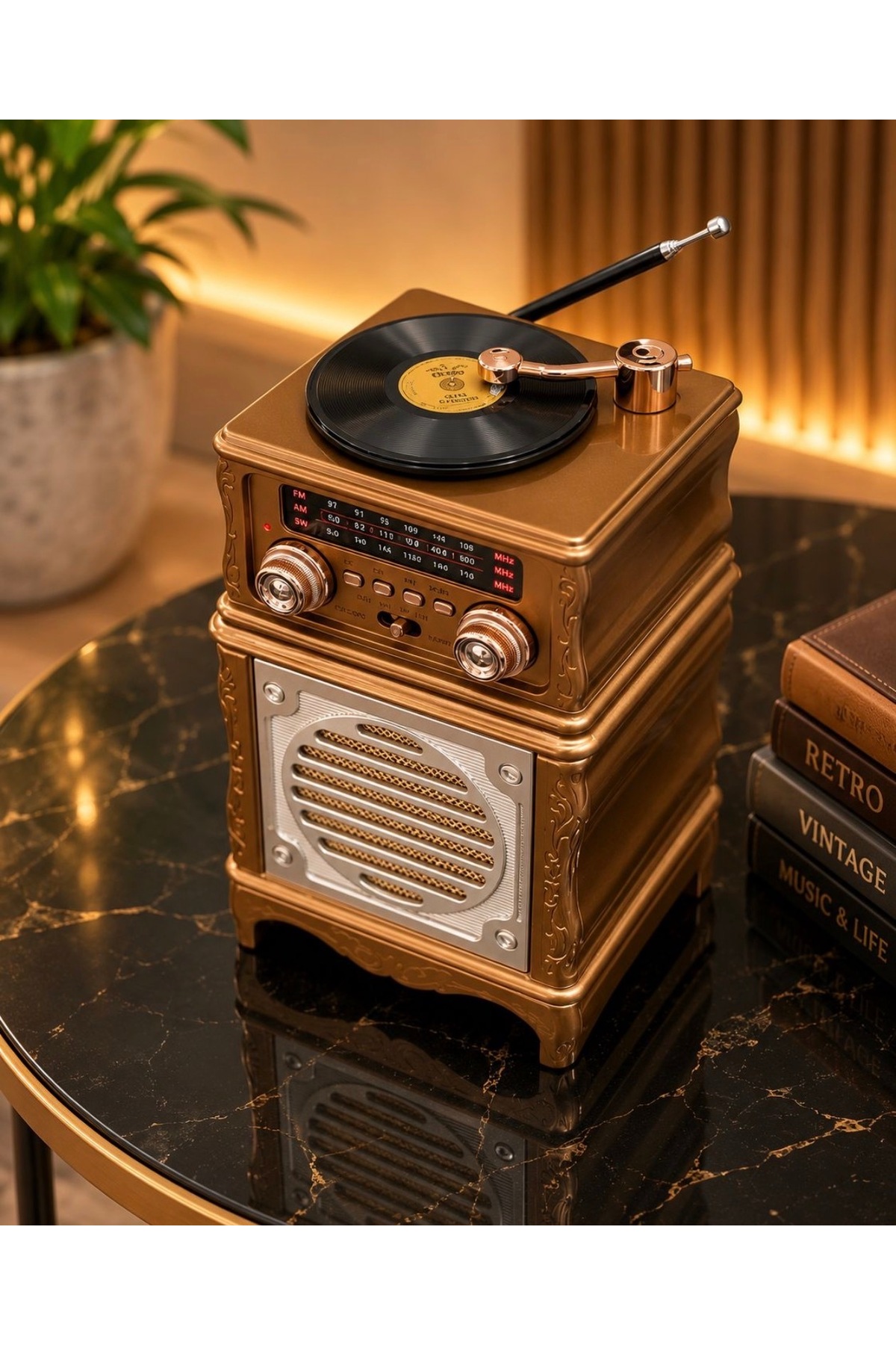 Nostaljik Ahşap Görünümlü Radyo - Bluetooth Hoparlör, Usb/sd/aux Girişli Şarjlı Retro Radyo/LİGHT