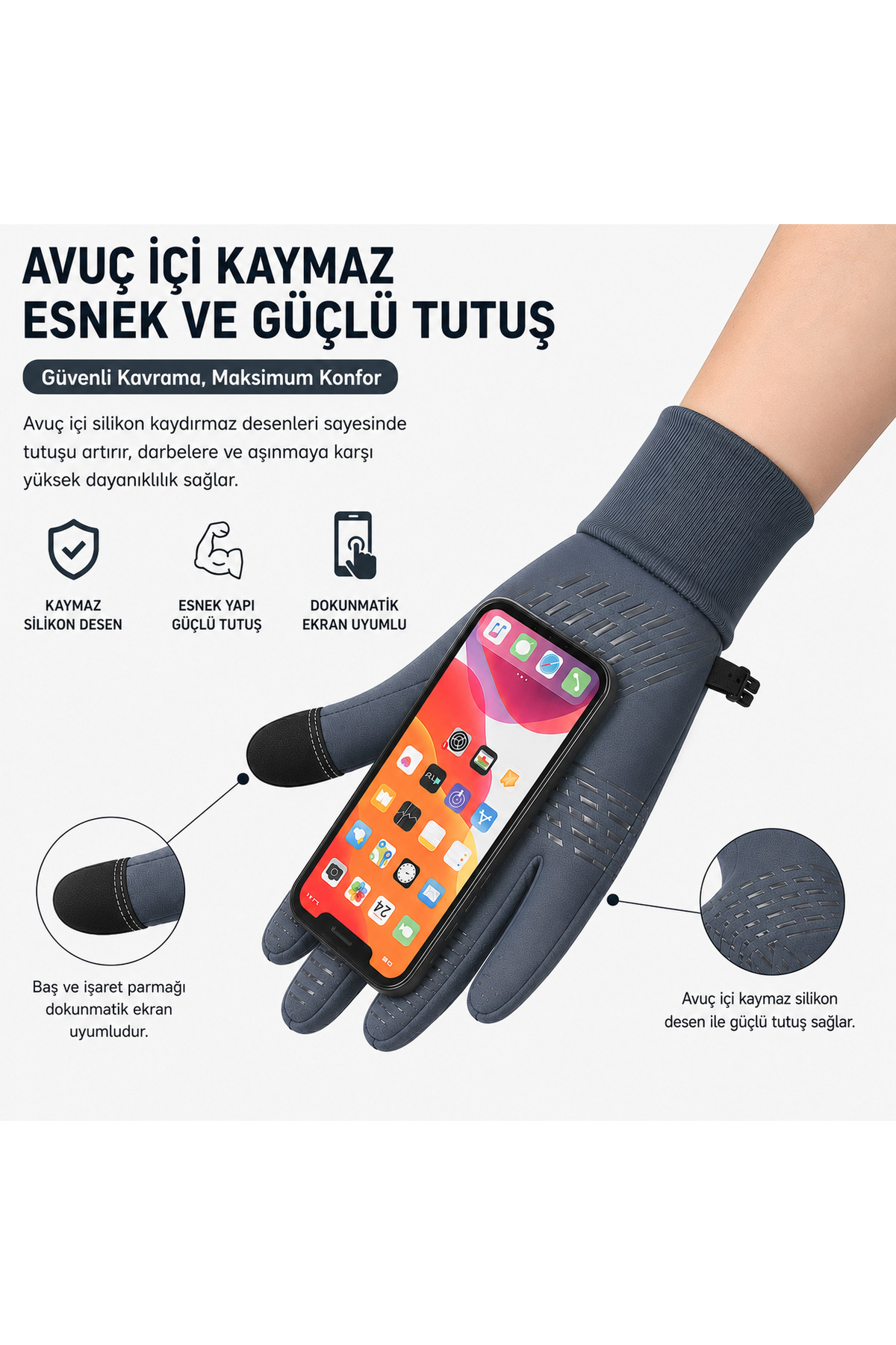 Buldug Dokunmatik Kışlık Eldiven Termal Su Geçirmez Kaymaz Polar Astarlı Bisiklet Motosiklet görsel 2