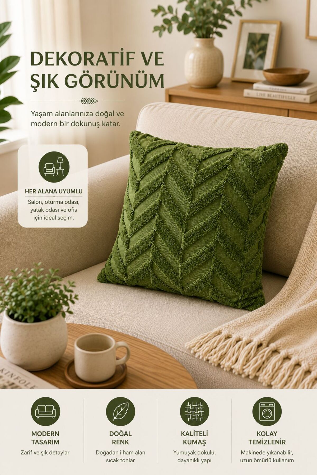 Embossed Virgo Pattern Pillowcase Soft Texture Decorative Pillowcase Green Single