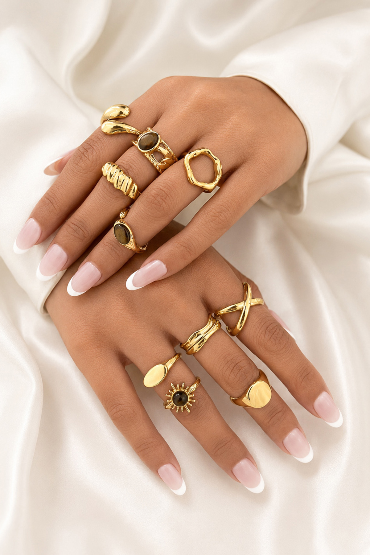 TREND COLLECTİON 10’lu Gold Ayarlanabilir Yüzük Seti - Vintage Kadın VİP Yüzük Set görsel 2