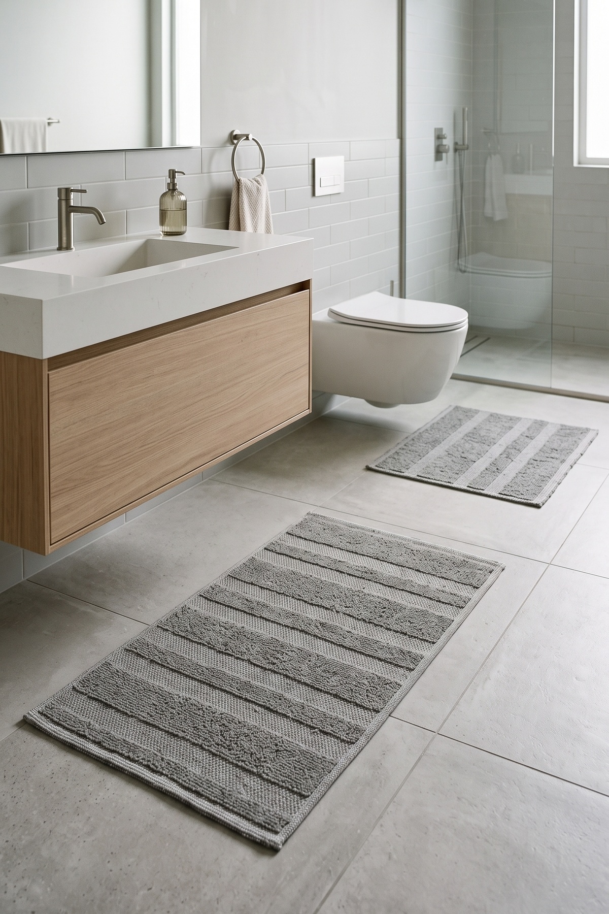 Pamukova Water Absorbent Soft 2-Piece Bath Mat Set Washable Modern Sink Front Foot Mat
