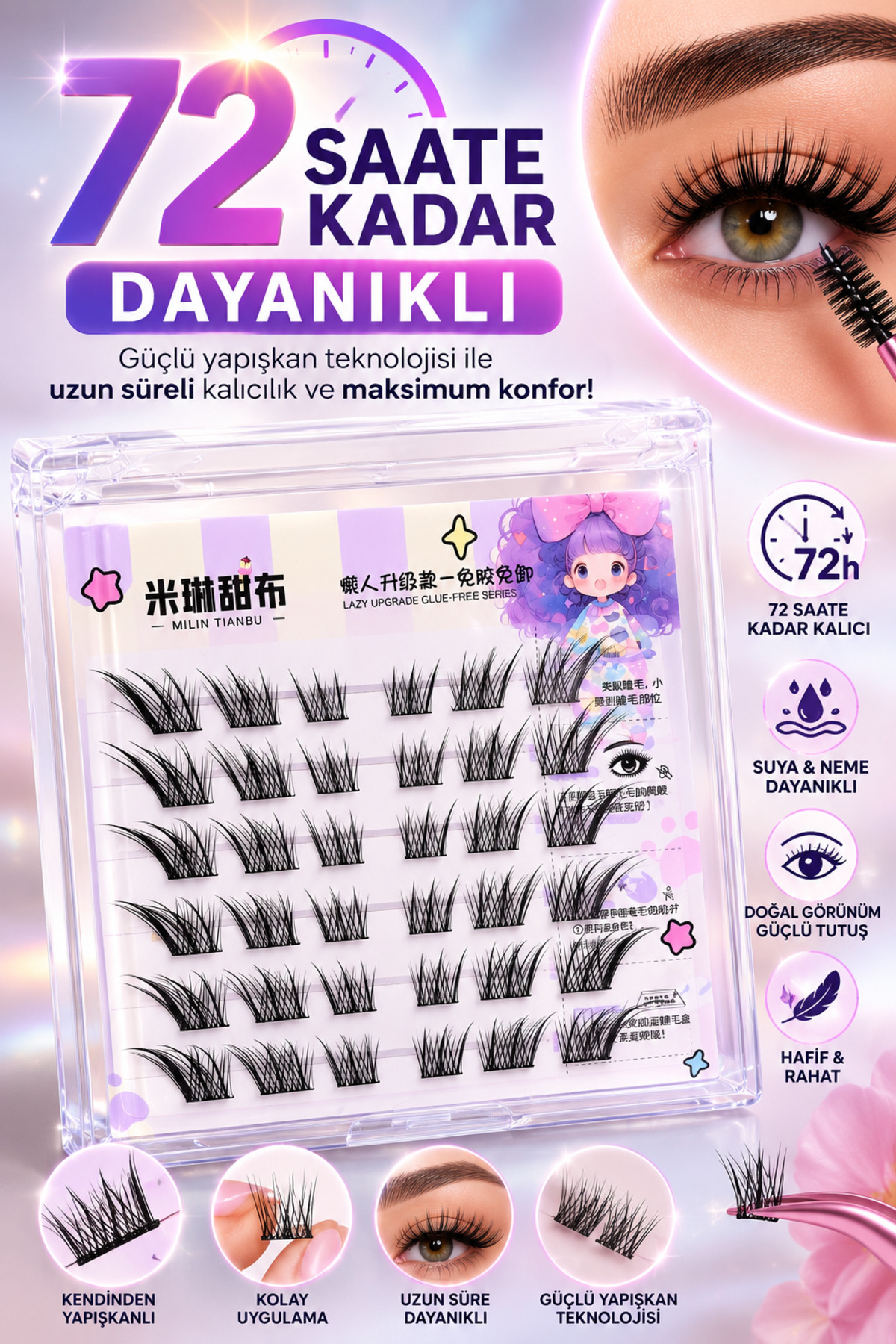Yapıştırıcısız Kendinden Yapışkanlı Takma Kirpik/ Fox Eye Kısadan Uzu­na Gözü Çekik Gösteren Cat Eye Kirpik Paleti — ALR-GLUEEFREEFOXEYE001 — تصویر 4 از 9