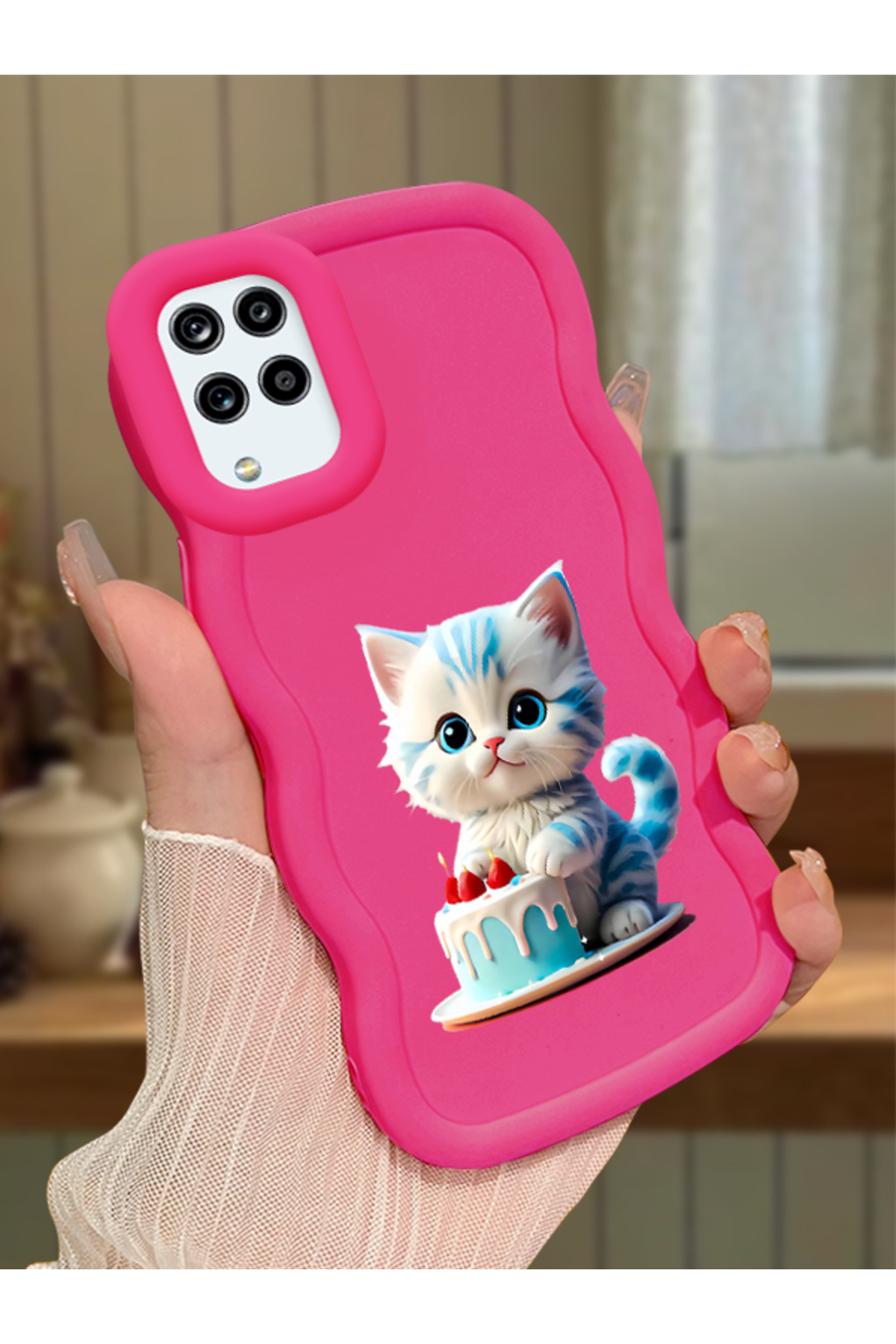 Samsung Galaxy M12 Compatible Case camera protector Red Silicone Couple Phone Case Cat Pattern