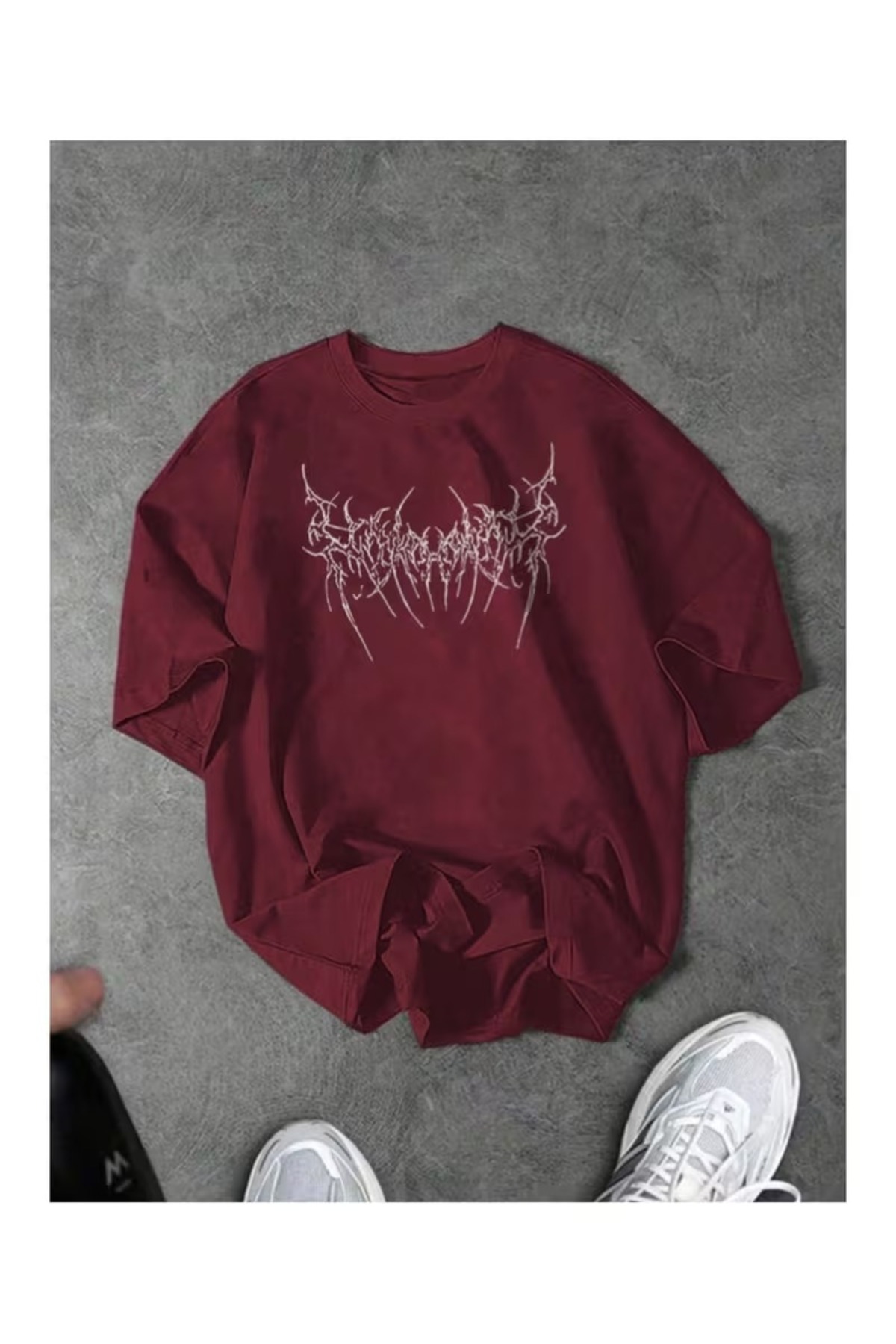 ZİYMO ERKEK Y2K BASKILI OVERSİZE TSHİRT Bordo