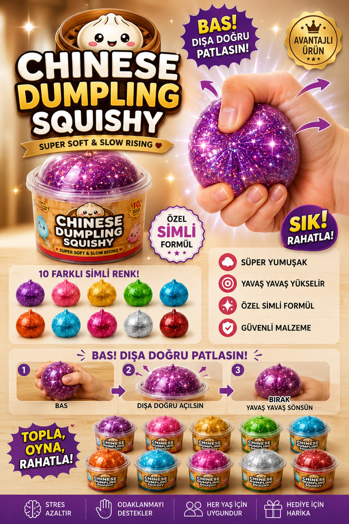yücel bijuteri ÇİN MANTISI CHINESE DUMPLING SQUISHY - SÜPER