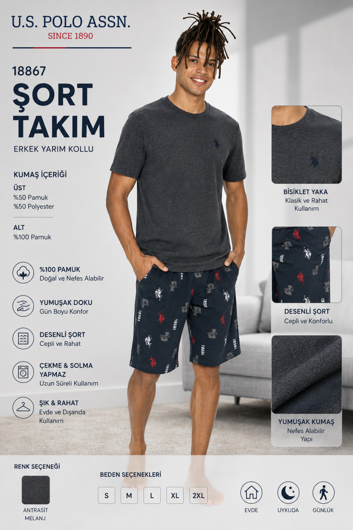 U.S. Polo Assn. Men's Anthracite Shorts Set - 18867