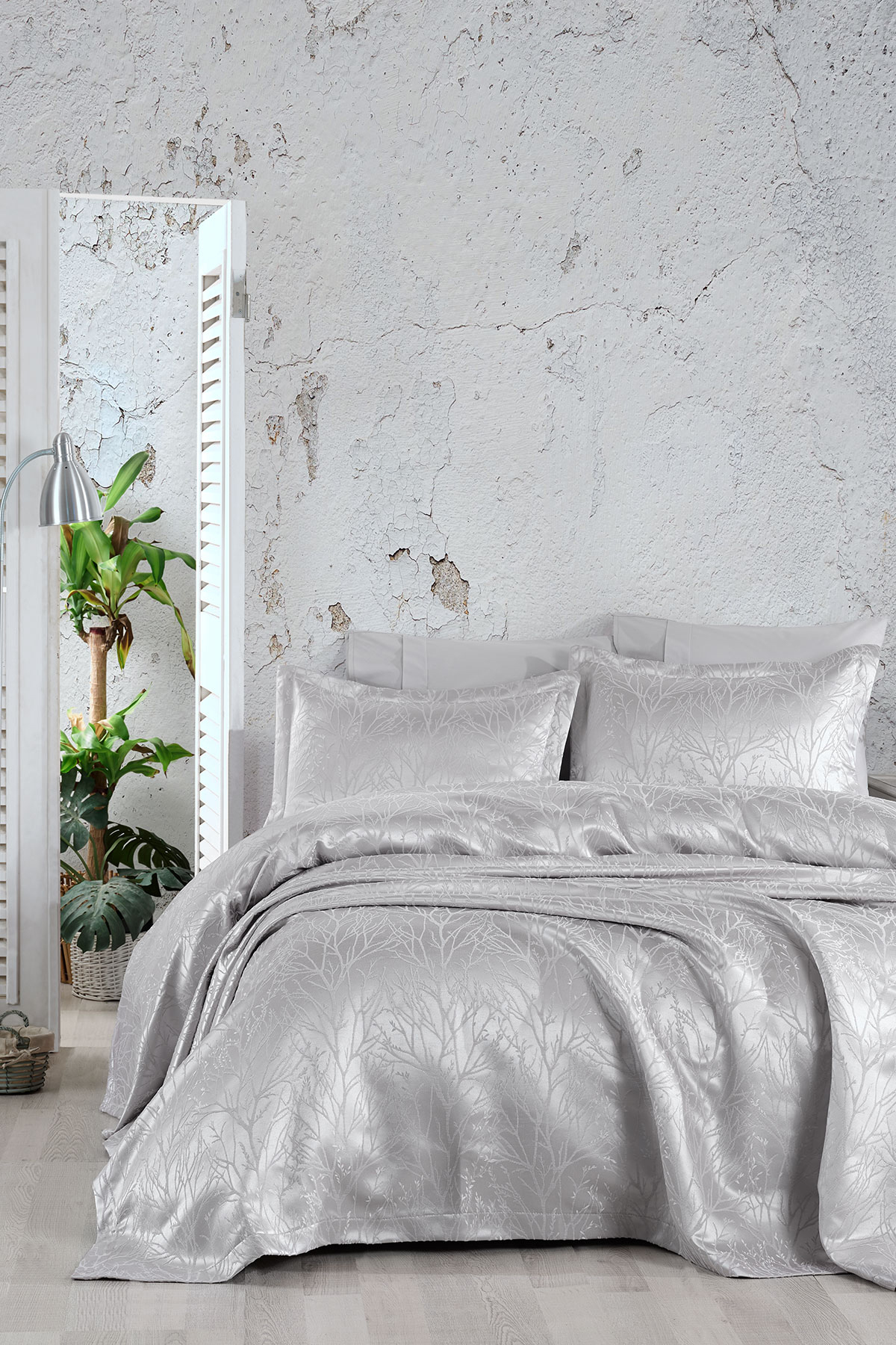 Miracle Bedspread Set Double Jacquard Chenille Fabric Grey