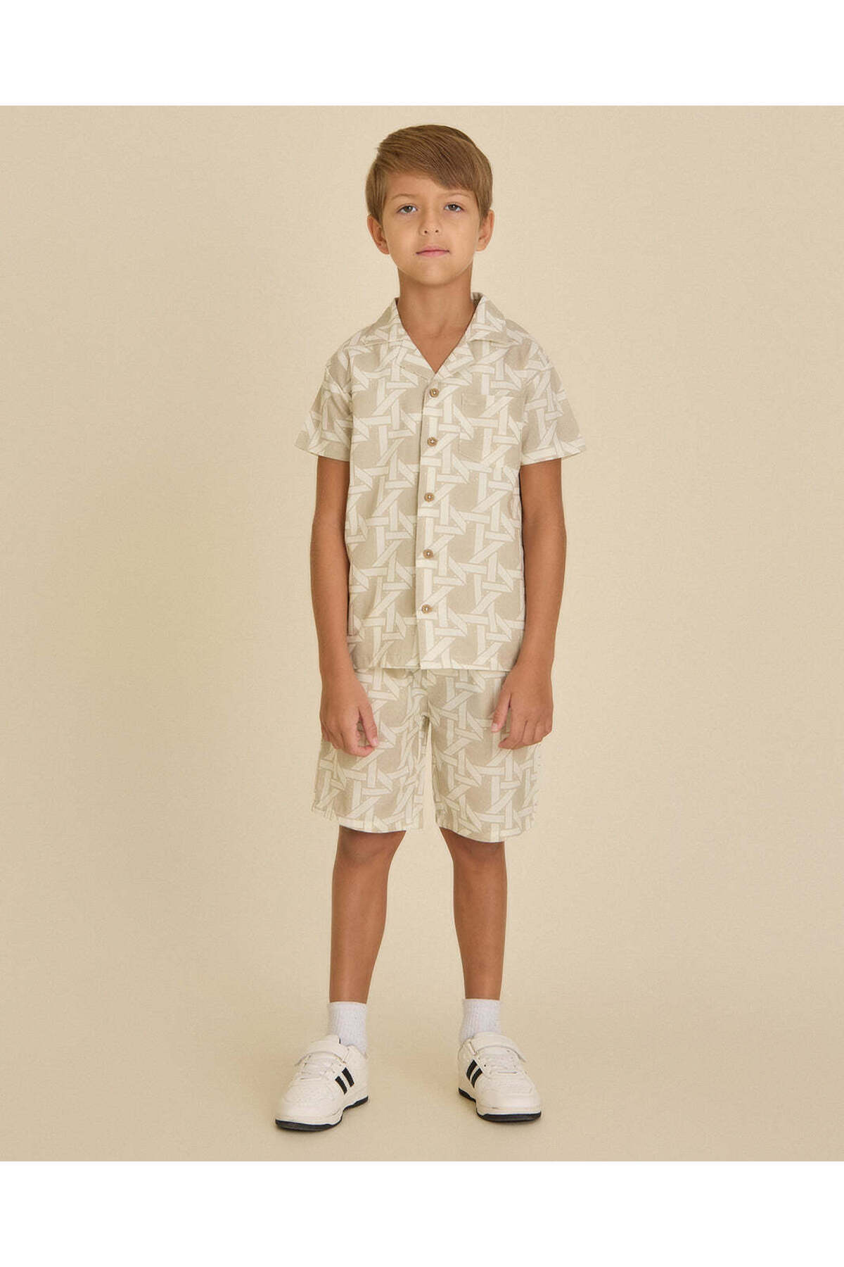 REDTAG Boys Beige Printed Shirt With Shorts Set