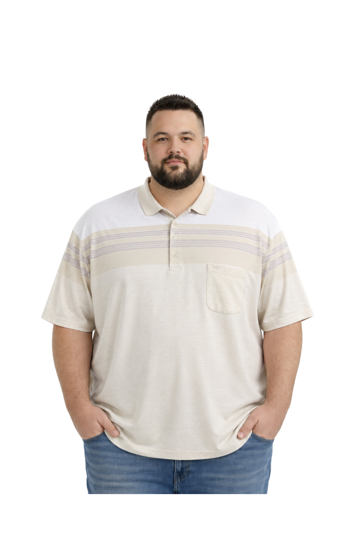 BattalModa Erkek Büyük Beden Melanj Bej Polo Yaka Kısa Kollu Sandline Tişört 5XL-6XL-7XL-8XL