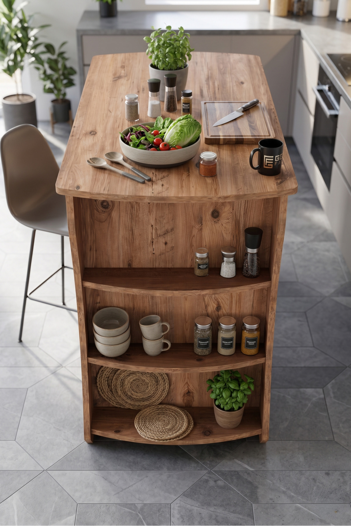 Mutfak Masası Mutfak Adası Ada Masa Bar Masası Kahvaltı Masası Raflı Çok Amaçlı Dolap Modern Masa 120x60 cm 9836 Atlantik Çam görsel 2