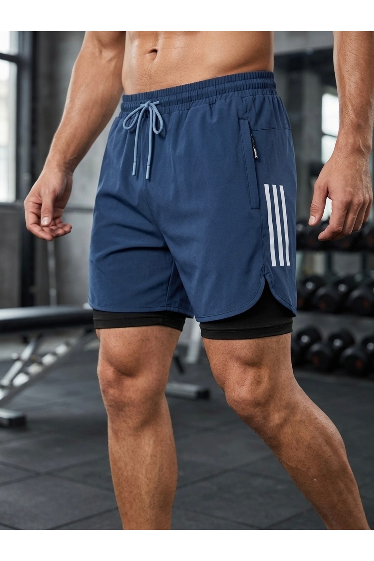 Demente Şort Kısa Taytlı 2'in 1 Gym, Fitness Hızlı Kuruma Ekstra İç File Astarlı Antrenman Outdoor