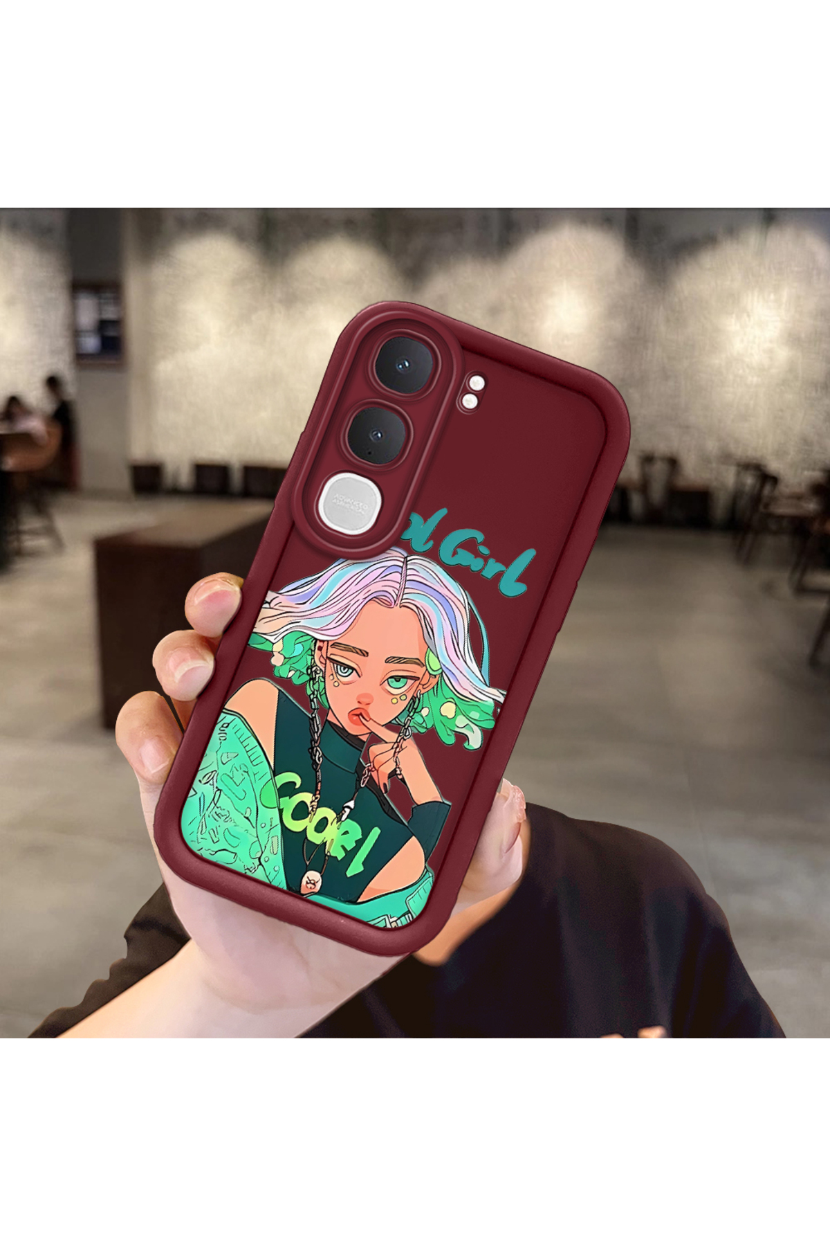 Vivo Y31 5G Compatible case camera protector Burgundy Silicone Couple Phone Case girl Pattern