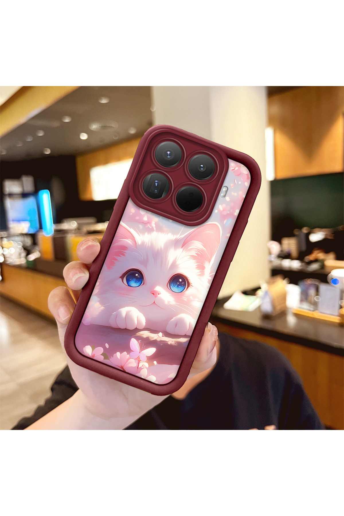 Mi 15T Pro Compatible case camera protector Burgundy Silicone Couple Phone Case cat Pattern