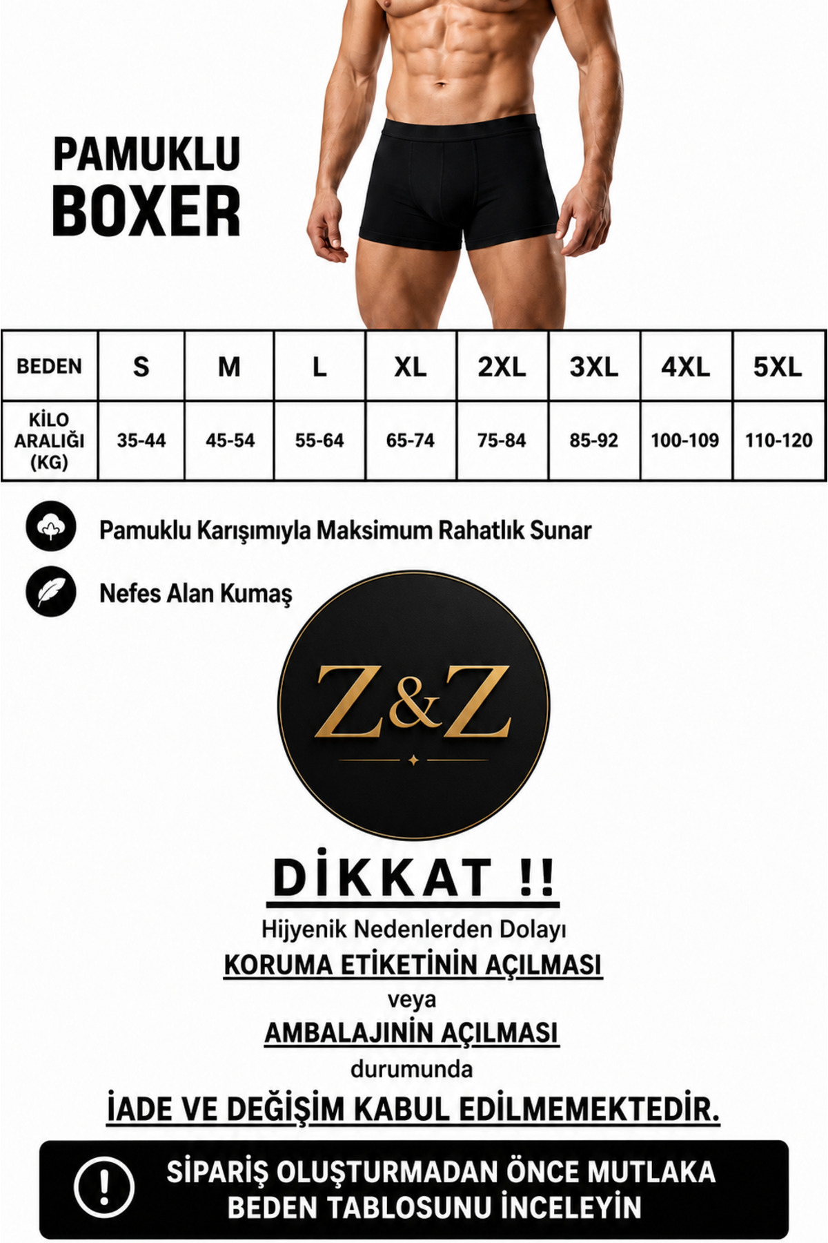 Genel Markalar Erkek 10’lu Pamuklu Likralı Siyah Boxer görsel 4