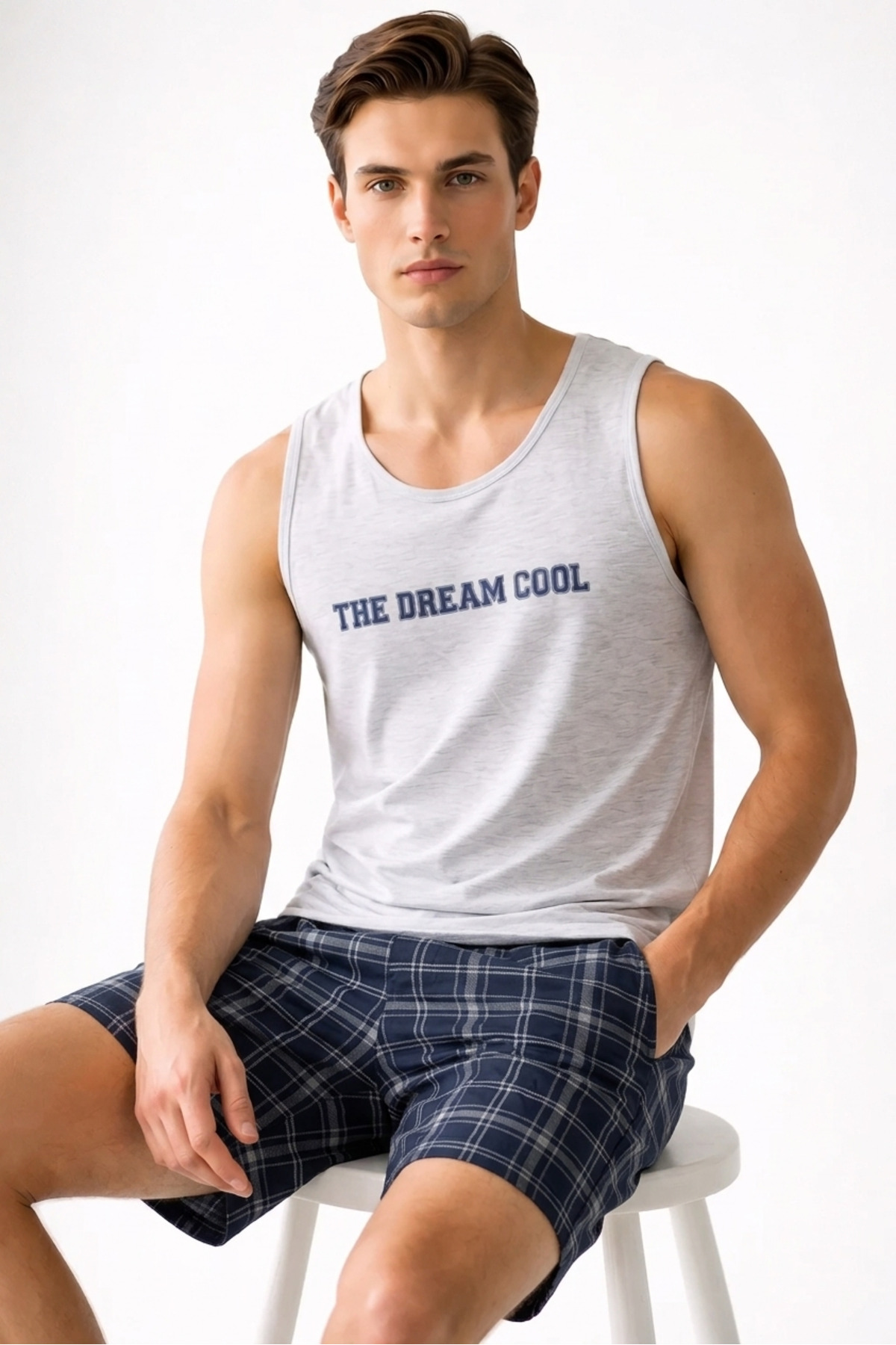 Sude HOMEWEAR Men's Athlete Shorts Plaid Patterned Pajama Set