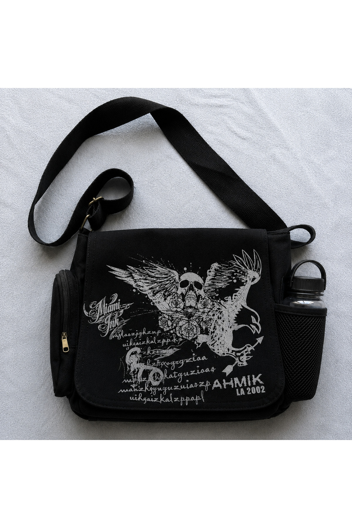 DEEFWEAR Waffle Baskılı Unisex Siyah Messenger Bag Hacimli Postacı Çanta/ Laptop Çantası/ Okul Çantası