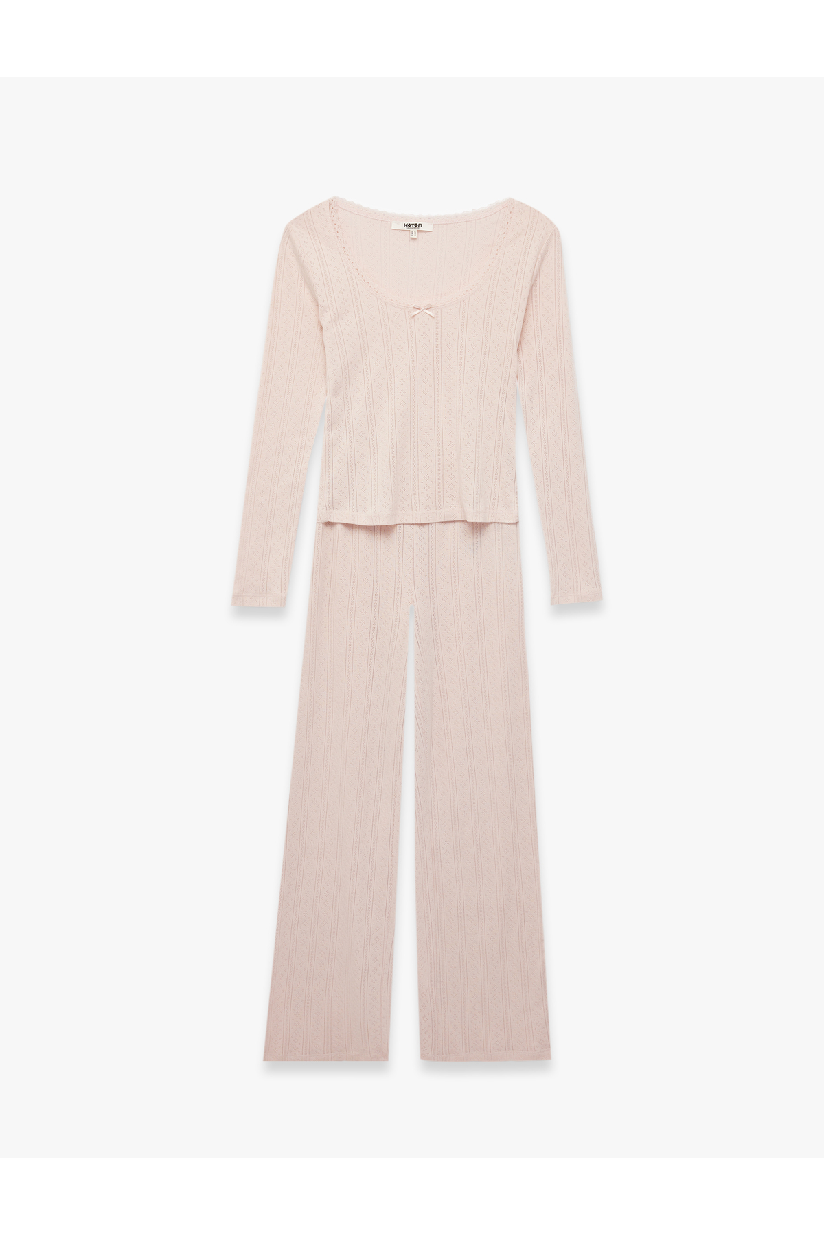 Koton Cotton U-Neck Bow Detailed Long Sleeve Pajama Set