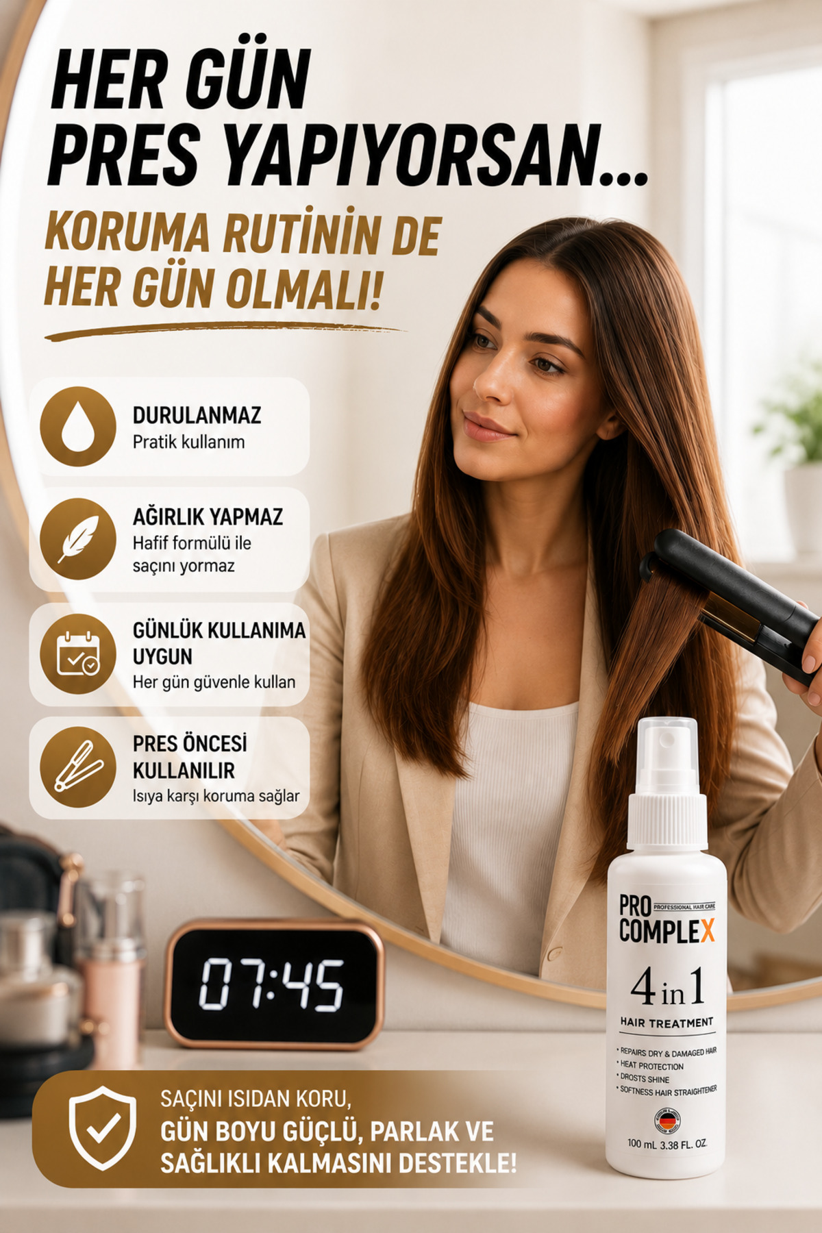 Isı Koruyucu Saç Pres düzleştirici fön Öncesi saç bakımı 100 ml — ısıkoruyucuserum_rollback_1788378937971 — تصویر 5 از 6