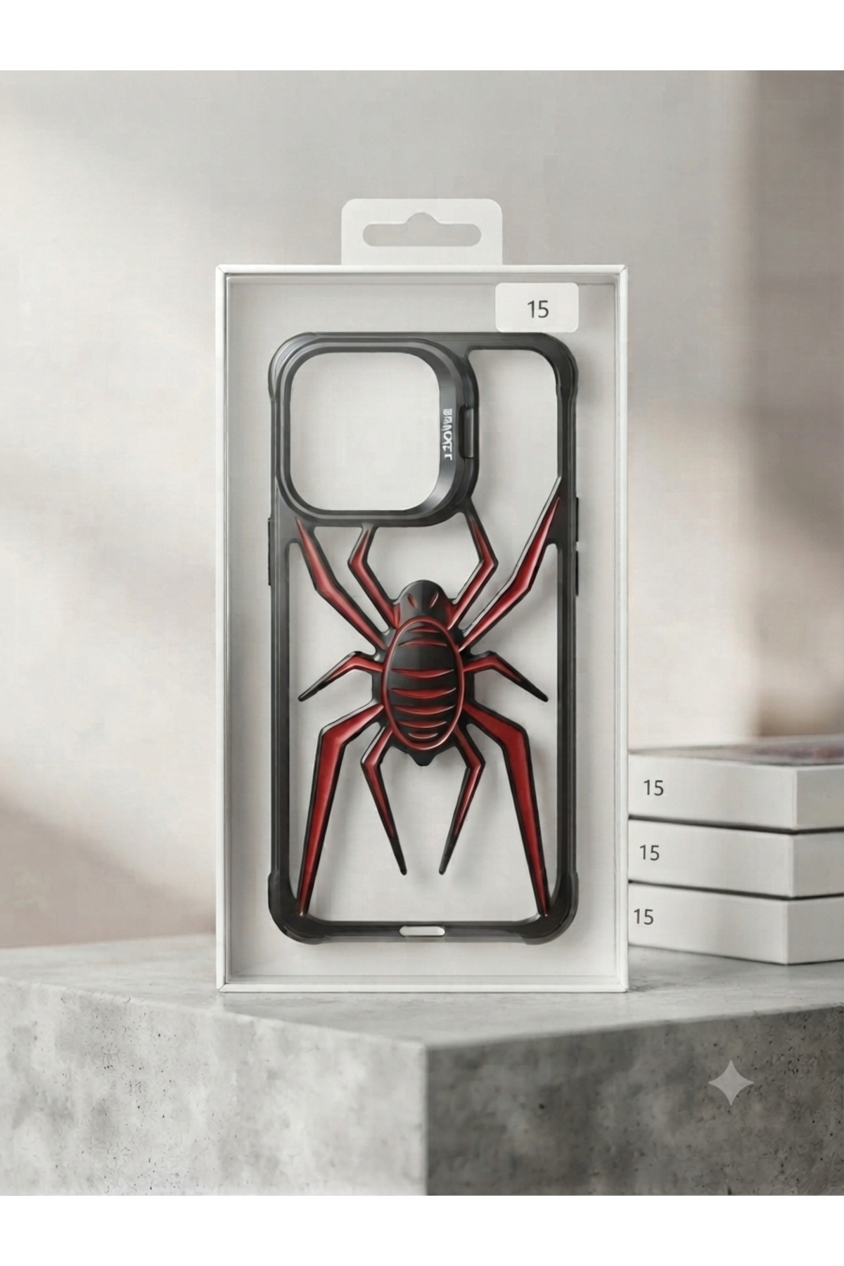 iPhone 15 Uyumlu Metal Kamera Standlı Köşe Korumalı Örümcek Darbelere Dayanıklı Arka Kapak