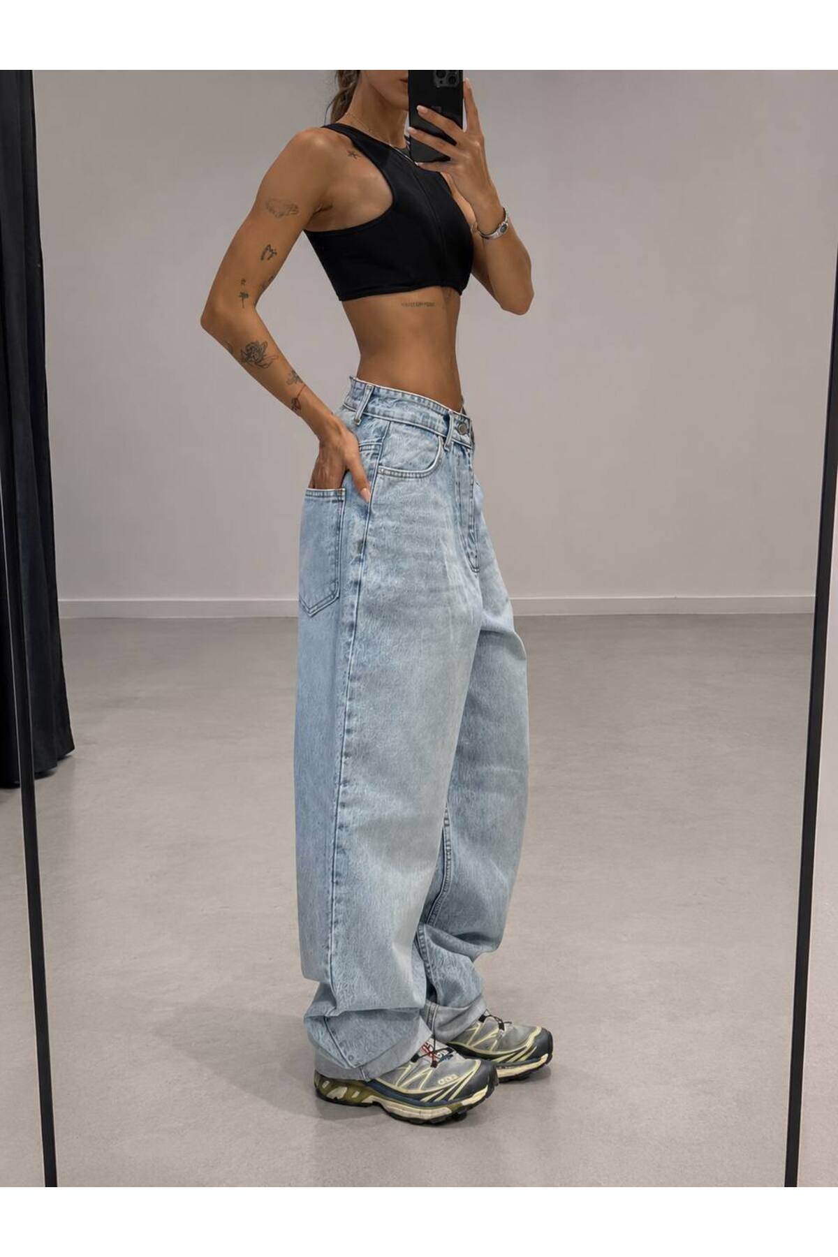 DENİKK TREND ÖZEL TASARIM WİDE LEG BELDEN AYARLAMALI DENİM JEAN KOT PANTOLON-Trendy Wide-Leg Denim Jeans with Adjustable Waist, Exclusive Design görsel 7