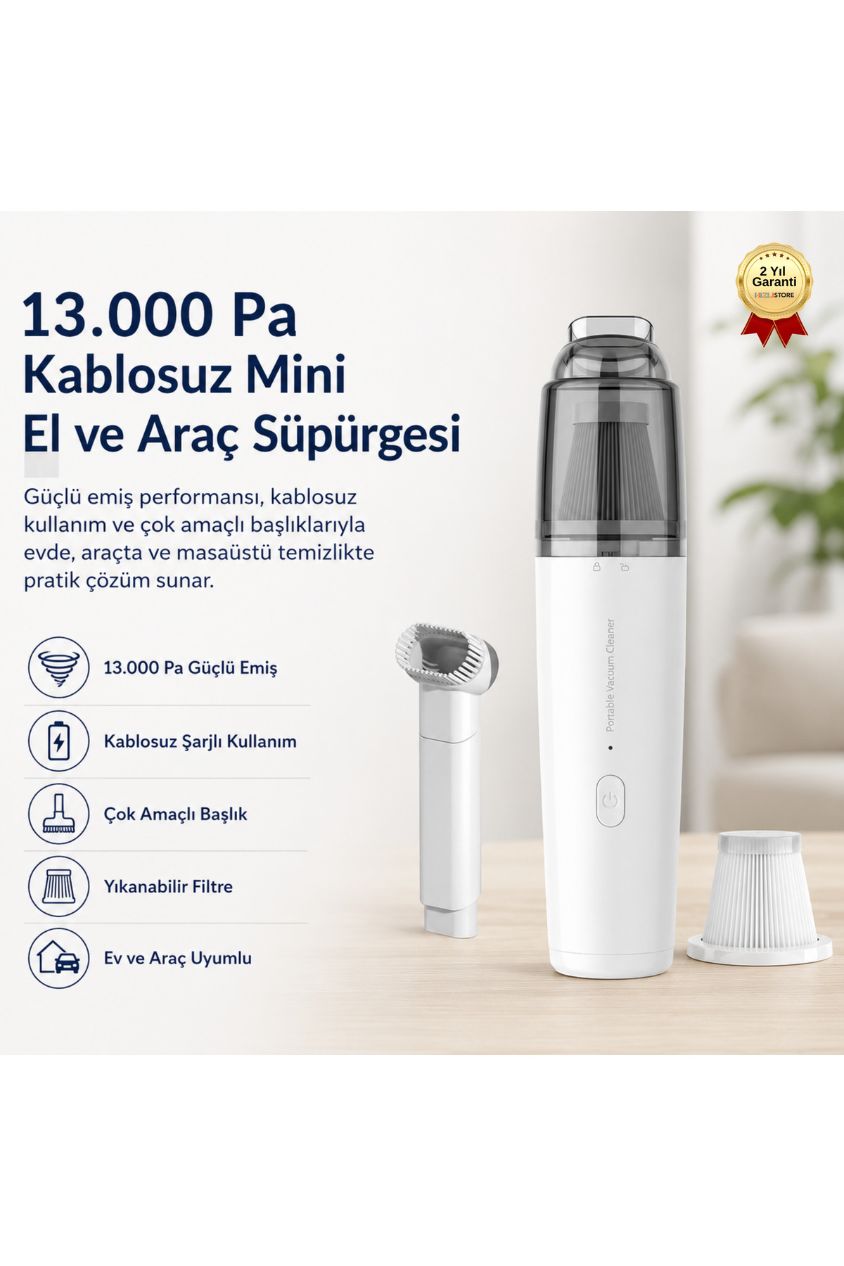 hızlı store 13.000 Pa Güçlü Emiş Kablosuz Şarjlı Taşınabilir Mini El ve Araç Süpürgesi