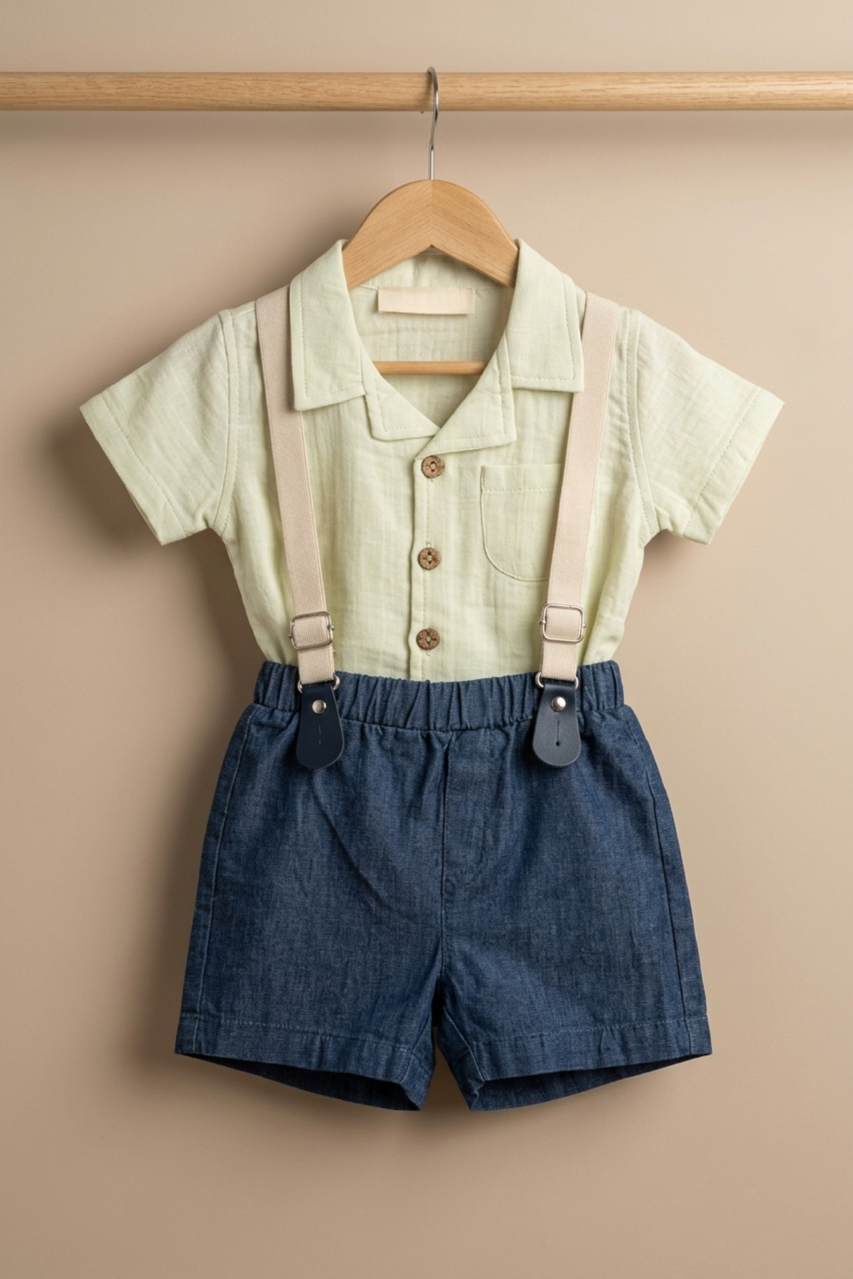 zumino Baby Boy Salopet Shirt Shorts Set Summer Cotton Stylish Children's Set