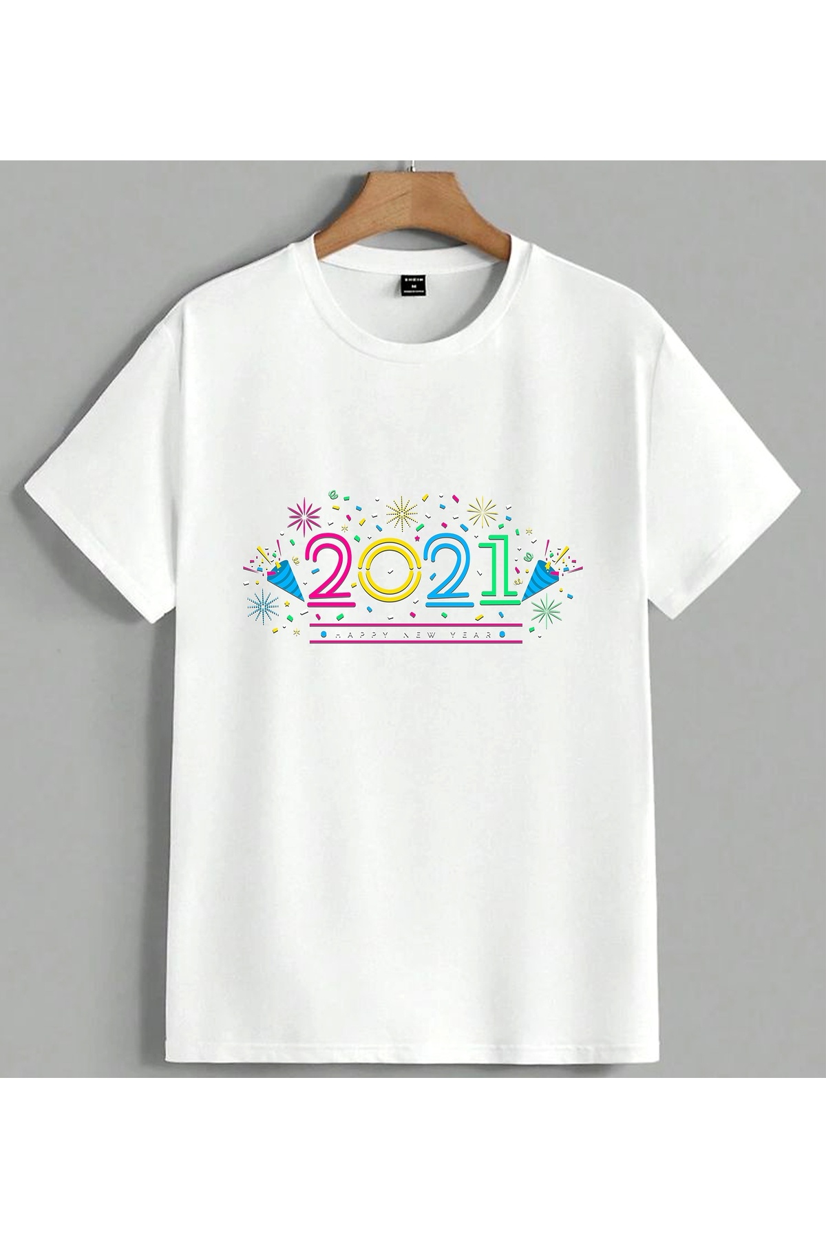 ELFERA New Year's Celebration Design Printed Unisex Oversize T-Shirt White