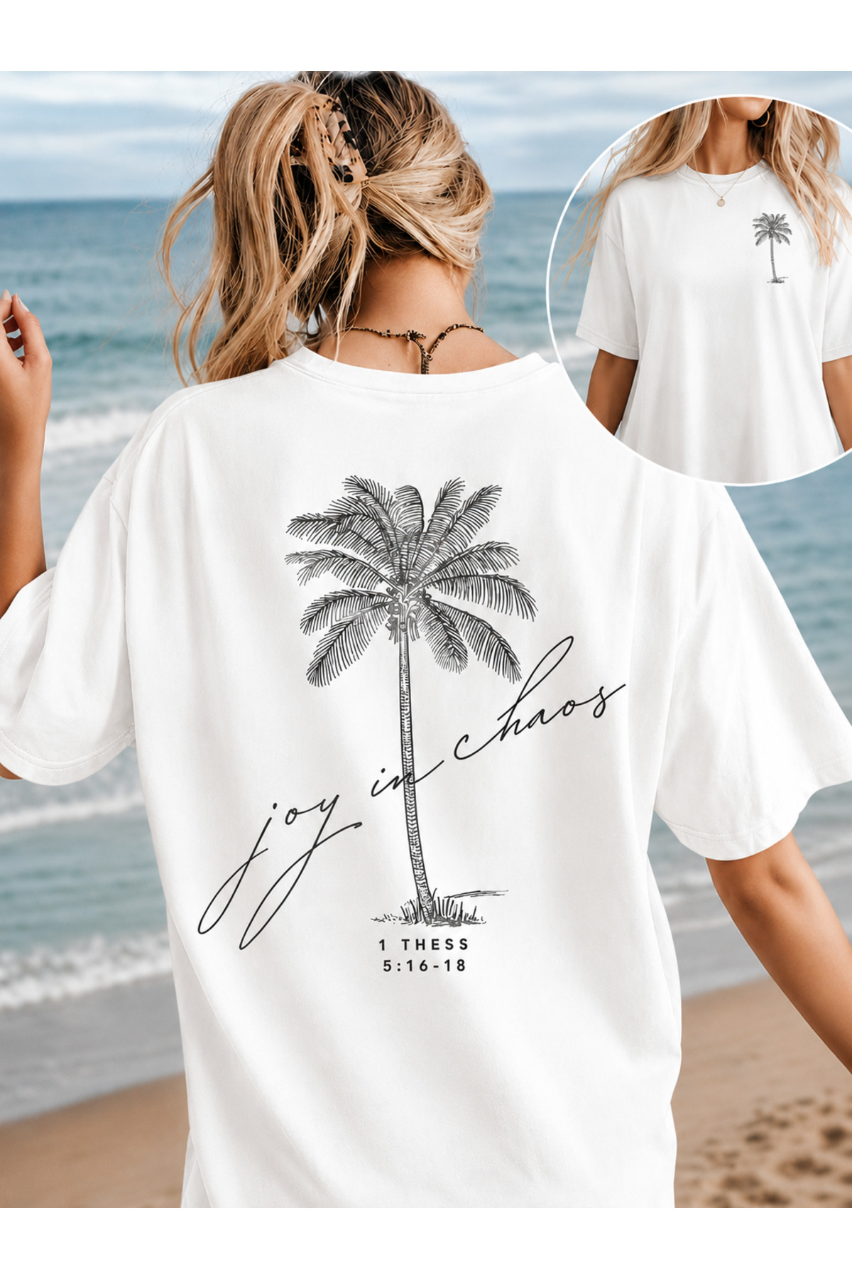VODEXA Women's Oversize T-Shirt Palmi̇ya Printed 100% Cotton T-Shirt Comfortable Fit