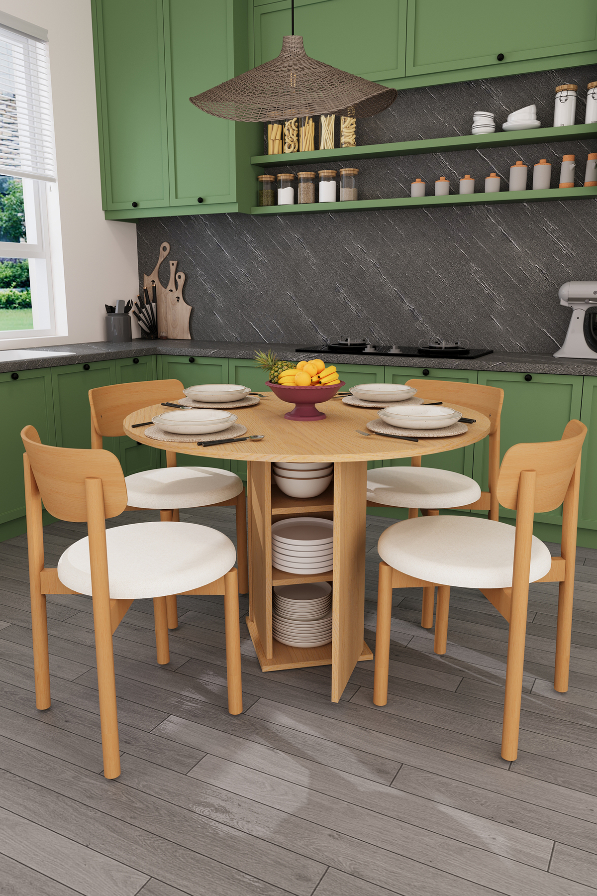 Asra Trend Modern Dolaplı 4 Kişilik Mutfak Yemek Masası ve