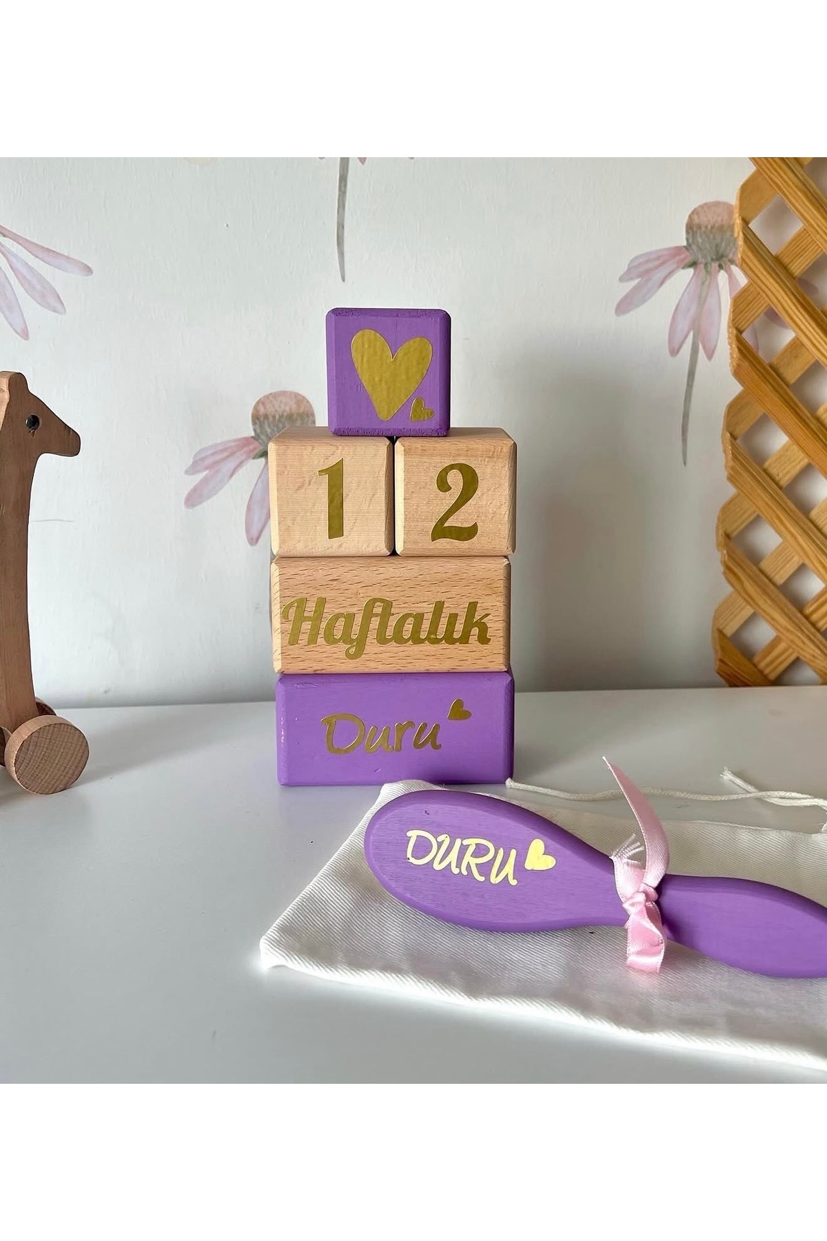 Ahşap gold mor renkli set