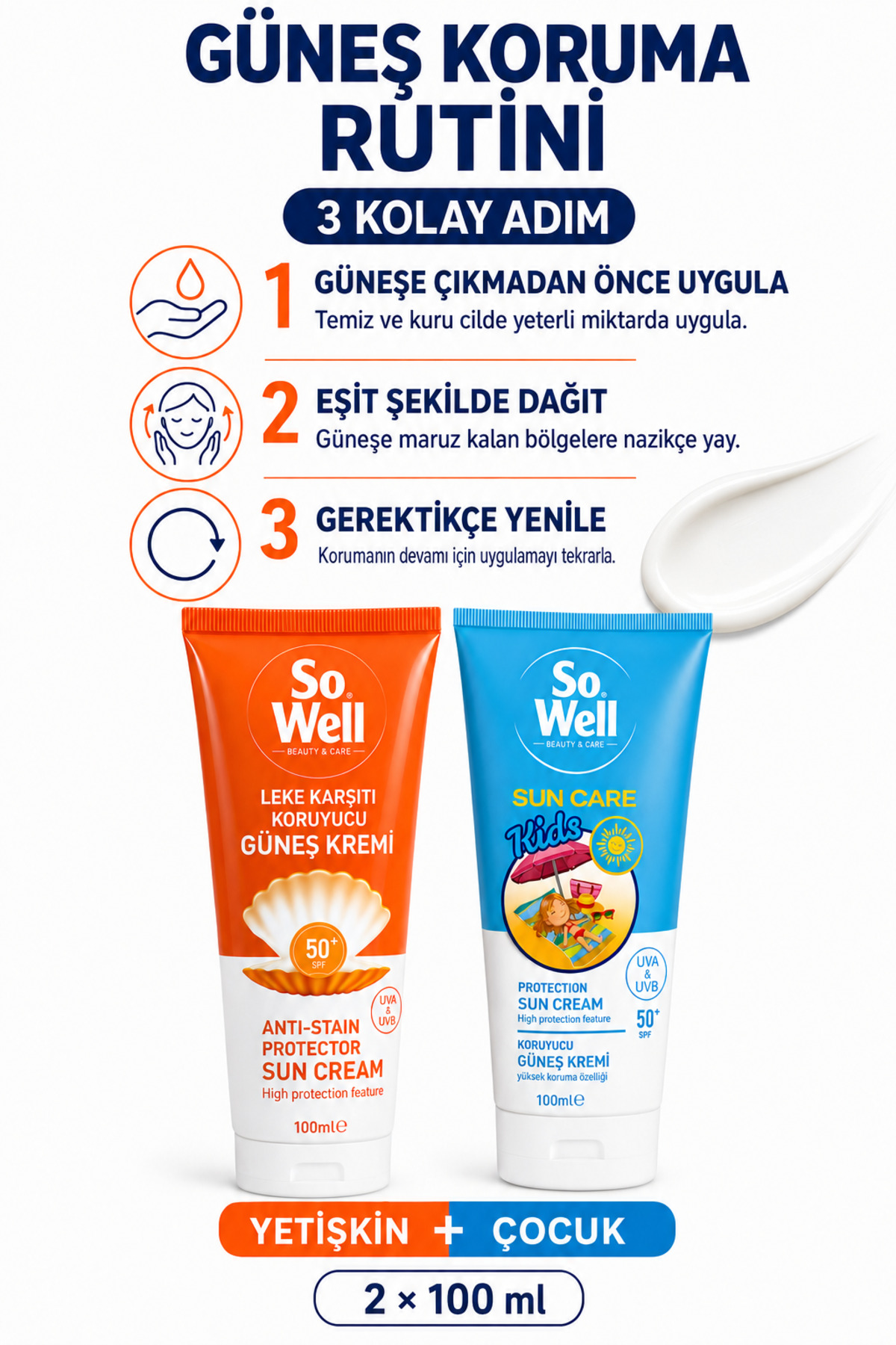 ست ضد آفتاب بزرگسال و کودک با SPF 50+ و محافظت در برابر UVA و UVB، 2 عدد 100 میلی لیتر — sw-scset-200 — تصویر 5 از 5