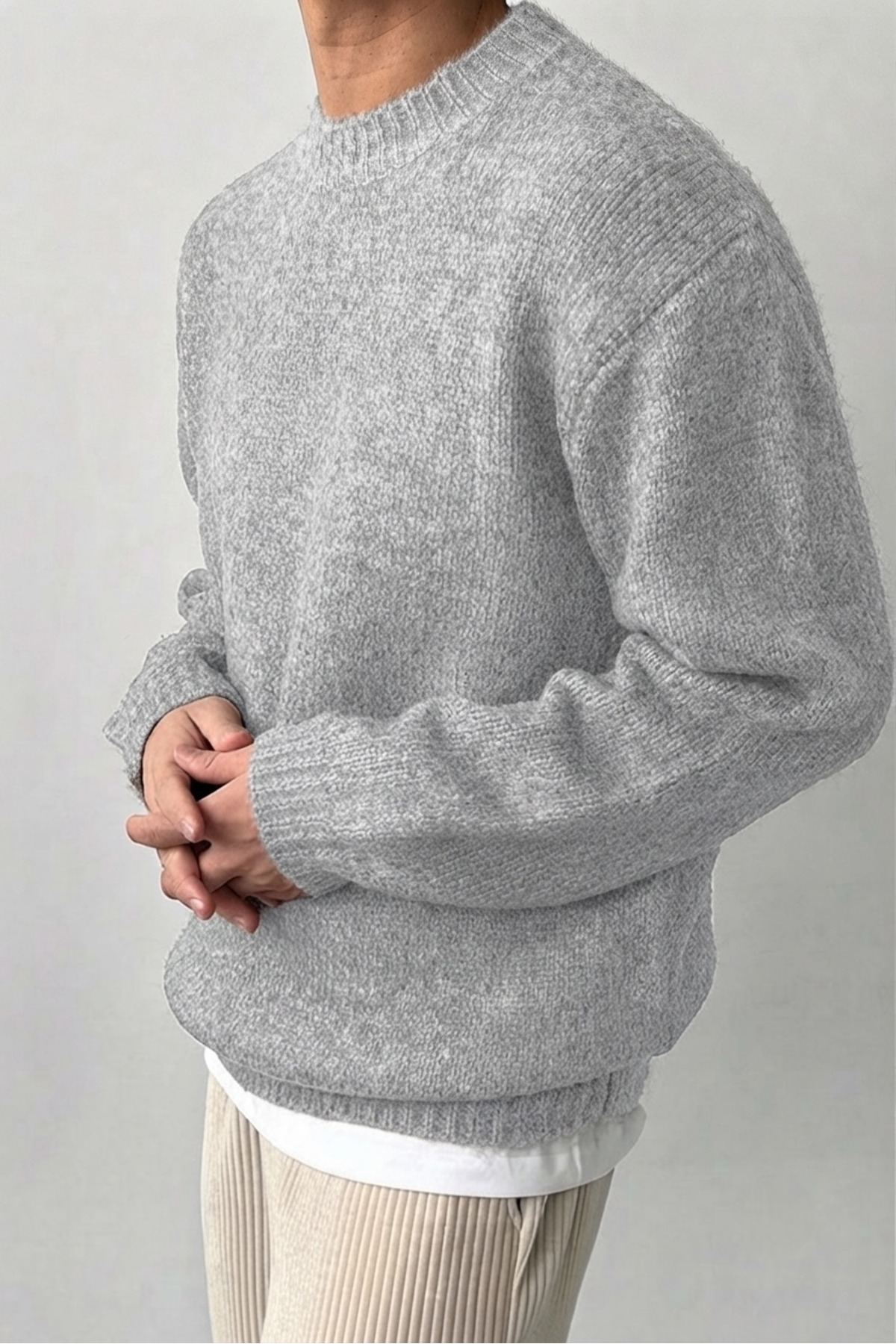 SERABLANKA Erkek Oversize Balıkçı Yaka Triko Kazak, Rahat Kalıp görsel 7