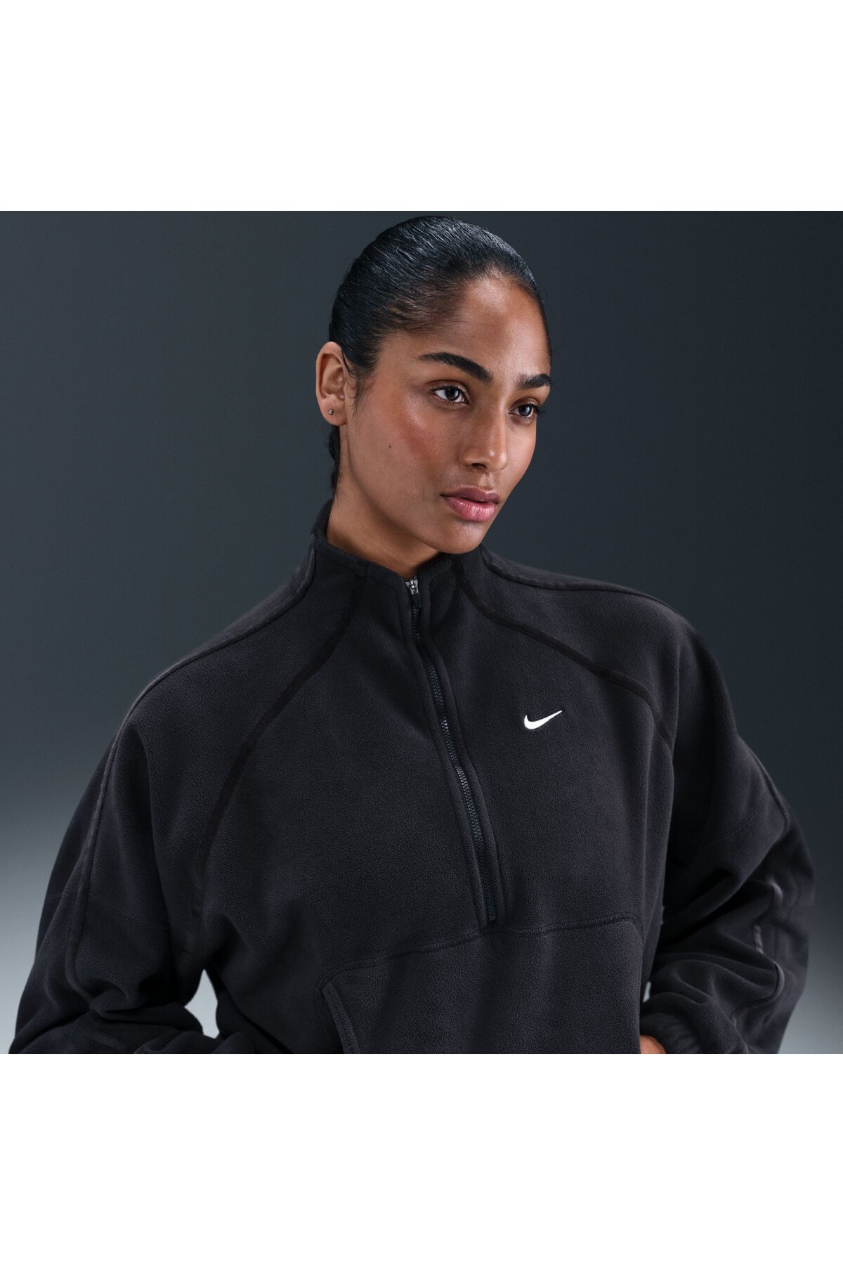Nike One Therma-FIT Yarım Fermuarlı Oversize Kadın Polar Sweatshirt | IO0182 görsel 4