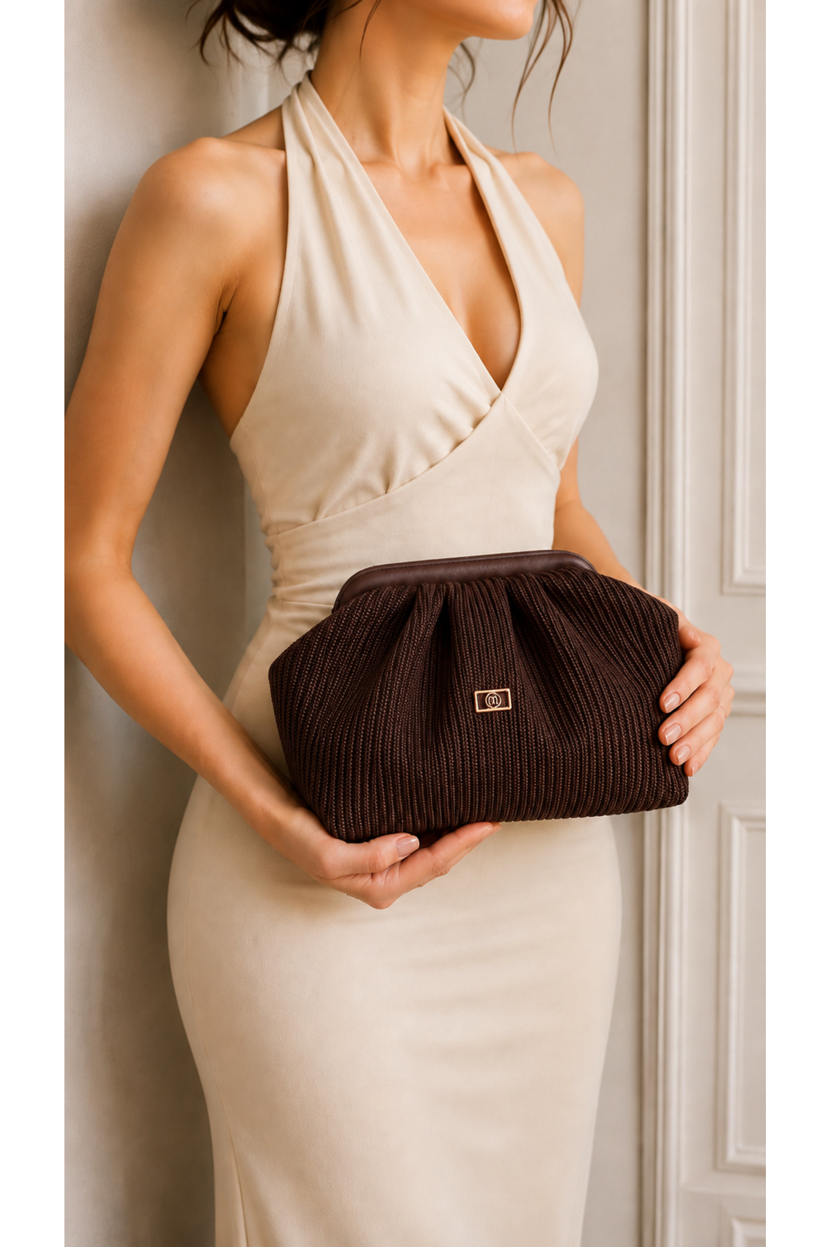 Mimoza Kadın Kahverengi Hasır Görünümlü Suni Deri Portföy ve Clutch Çanta görsel 2