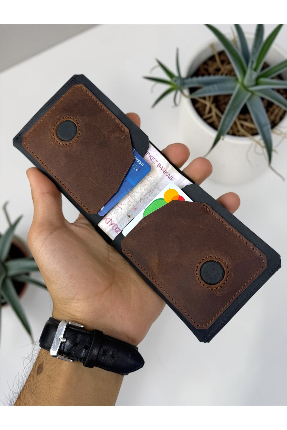 BeeBlack %100 Hakiki Deri CLARK Model Erkek Cüzdan - Mıknatıslı Şık Minimalist Cüzdan görsel 5