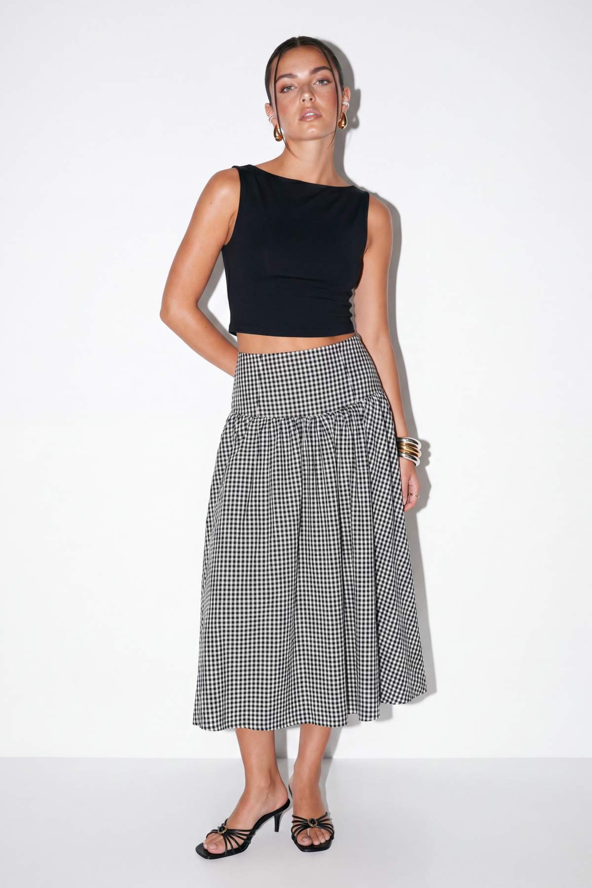 Drop by Trendyolmilla Siyah Kareli Uzun Etek TDRSS26ET00060