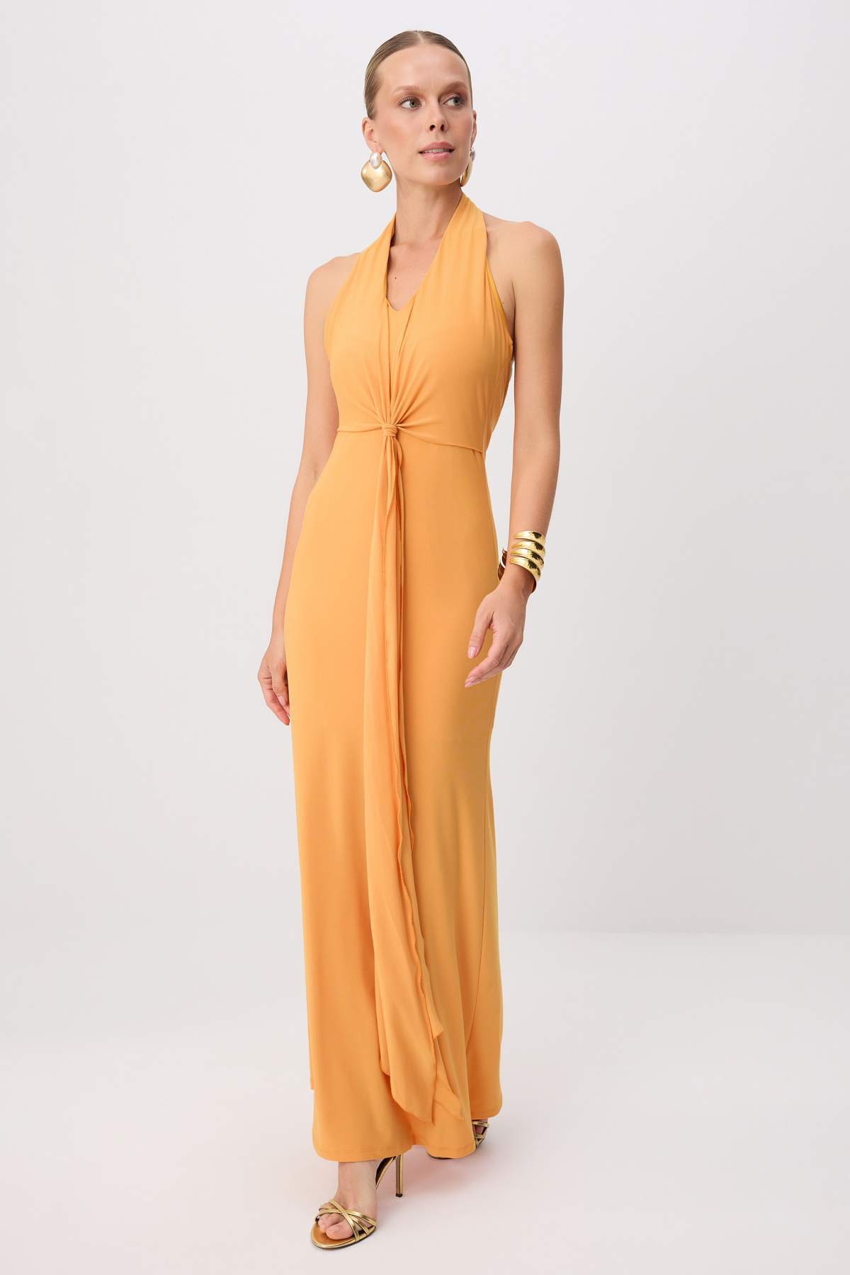 Trendyolmilla Pastel Şeftali Düğüm Detaylı Maxi Abiye & Mezuniyet Elbisesi TPRSS26AE00177