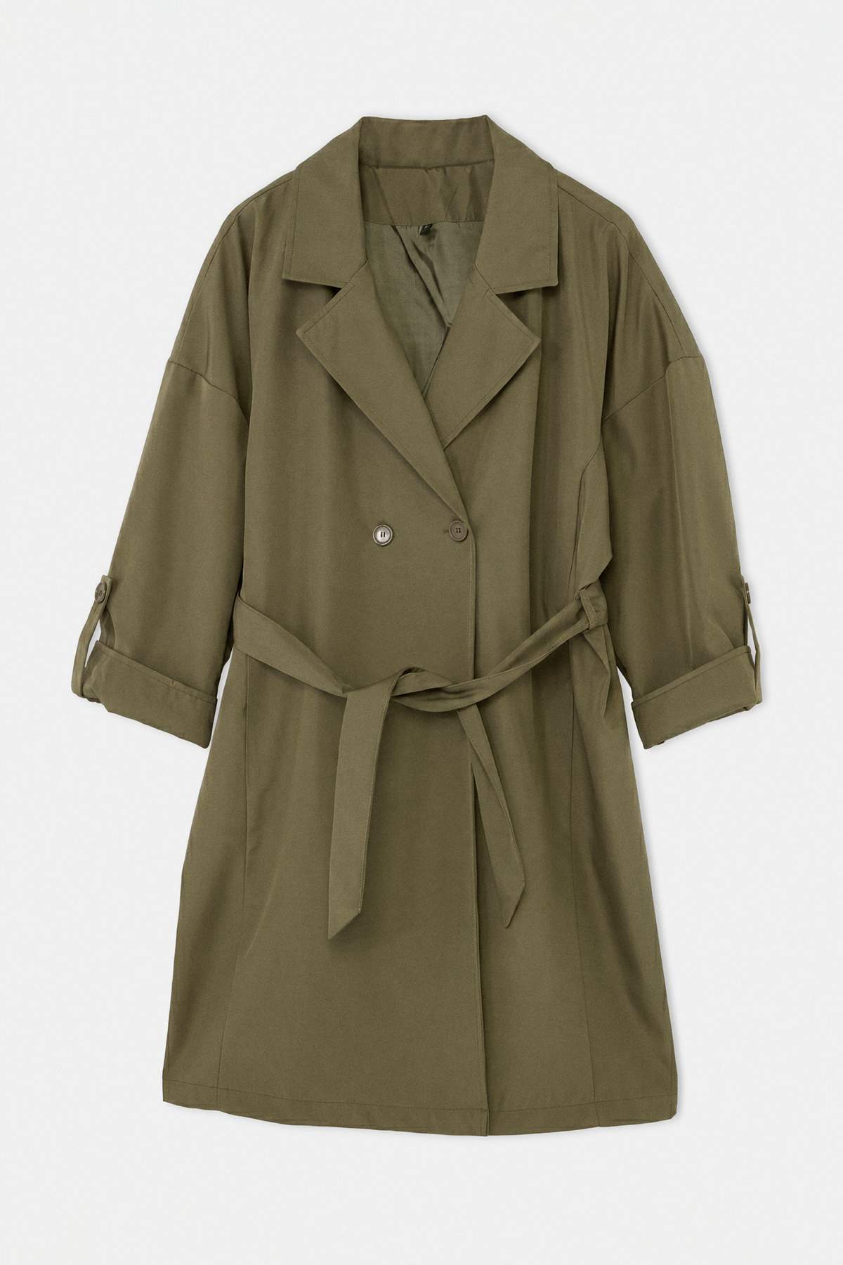 Trendyolmilla Curve Haki Uzun Oversize Büyük Beden Trençkot TBBSS25BM00001