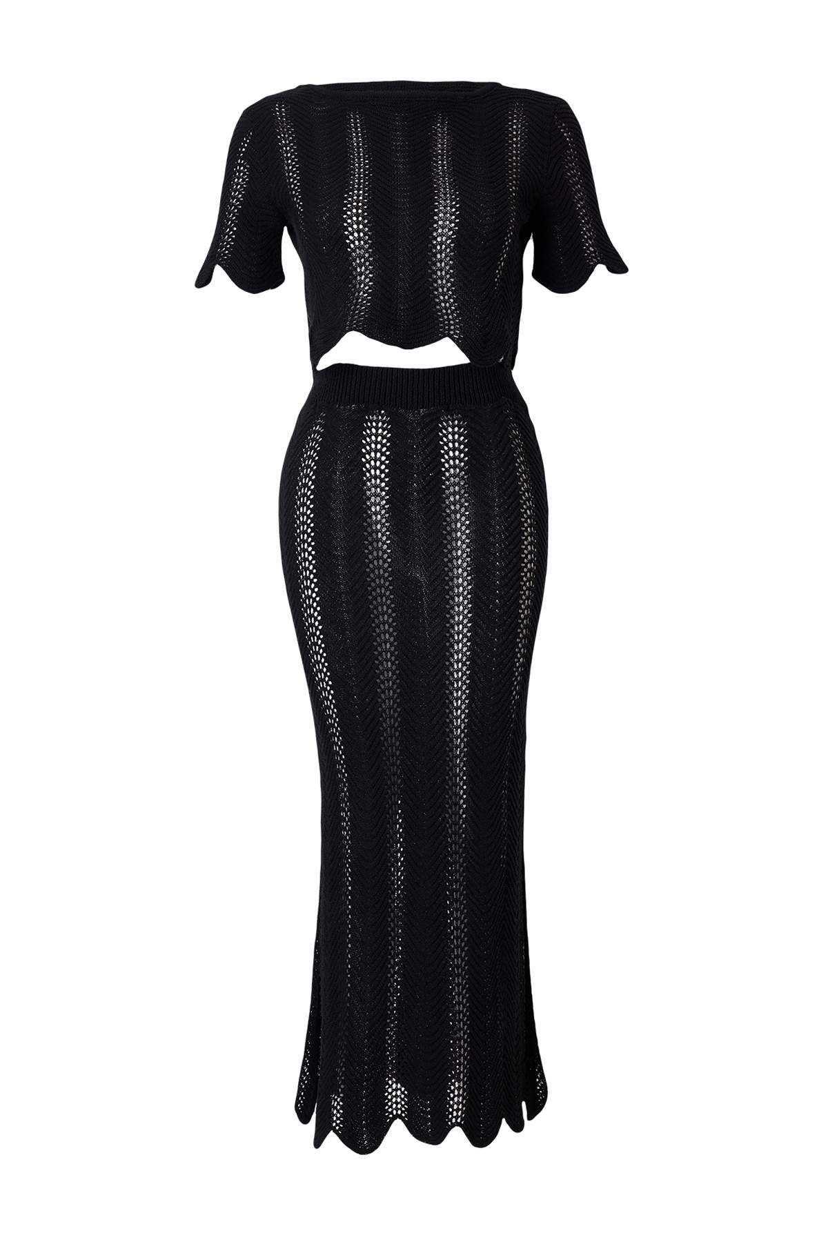 Trendyolmilla Siyah Triko Ajurlu Maxi Plaj Bluz Etek Takım TBESS26AU00105