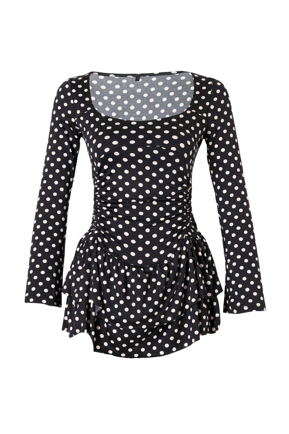 Trendyolmilla Çok Renkli Puantiyeli Skater Havuz Yaka Uzun Kısa/Mini Örme Elbise TWOAW27EL00056