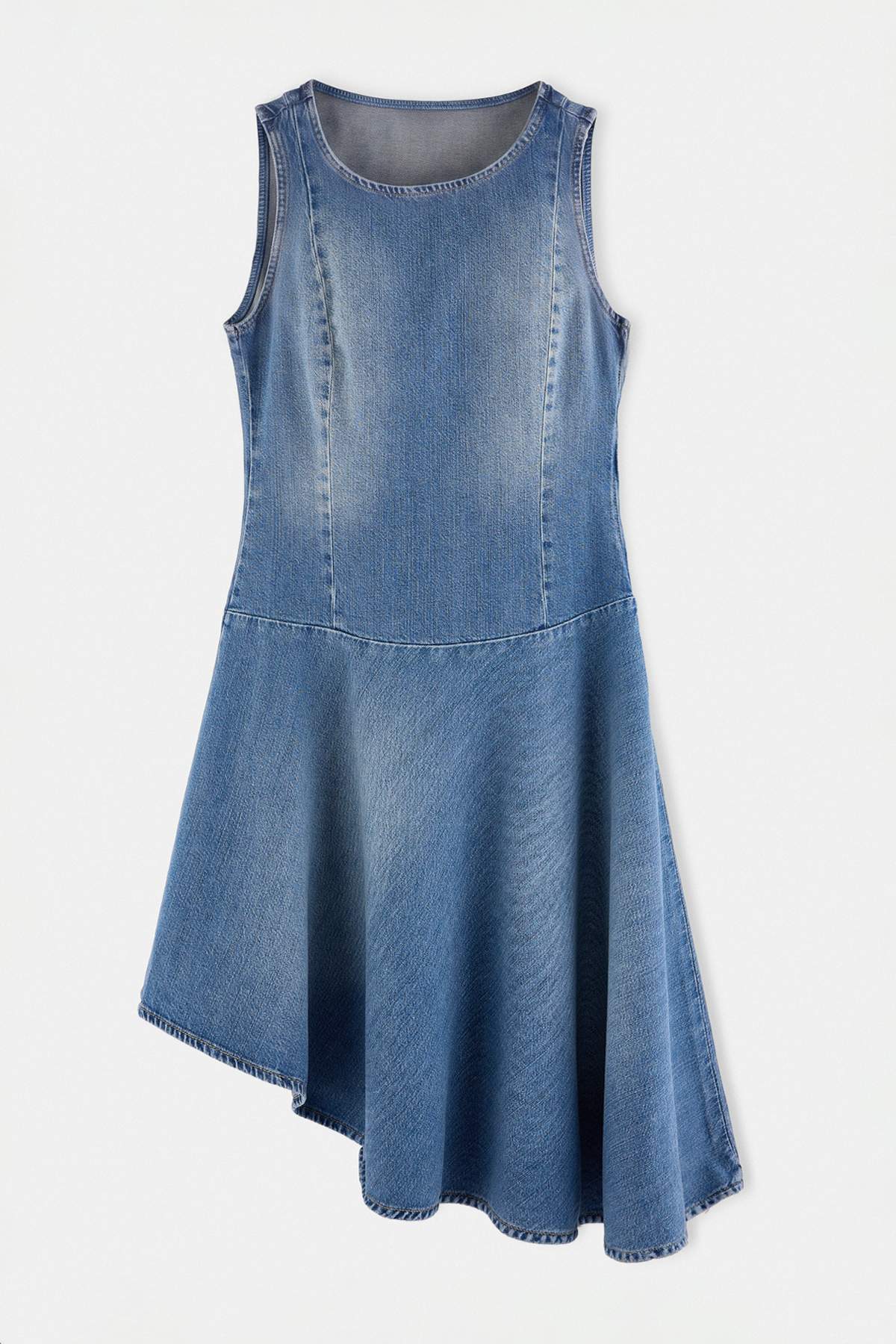 Trendyolmilla Mavi Kolsuz Asimetrik Midi Denim Elbise TWOAW27EL00030